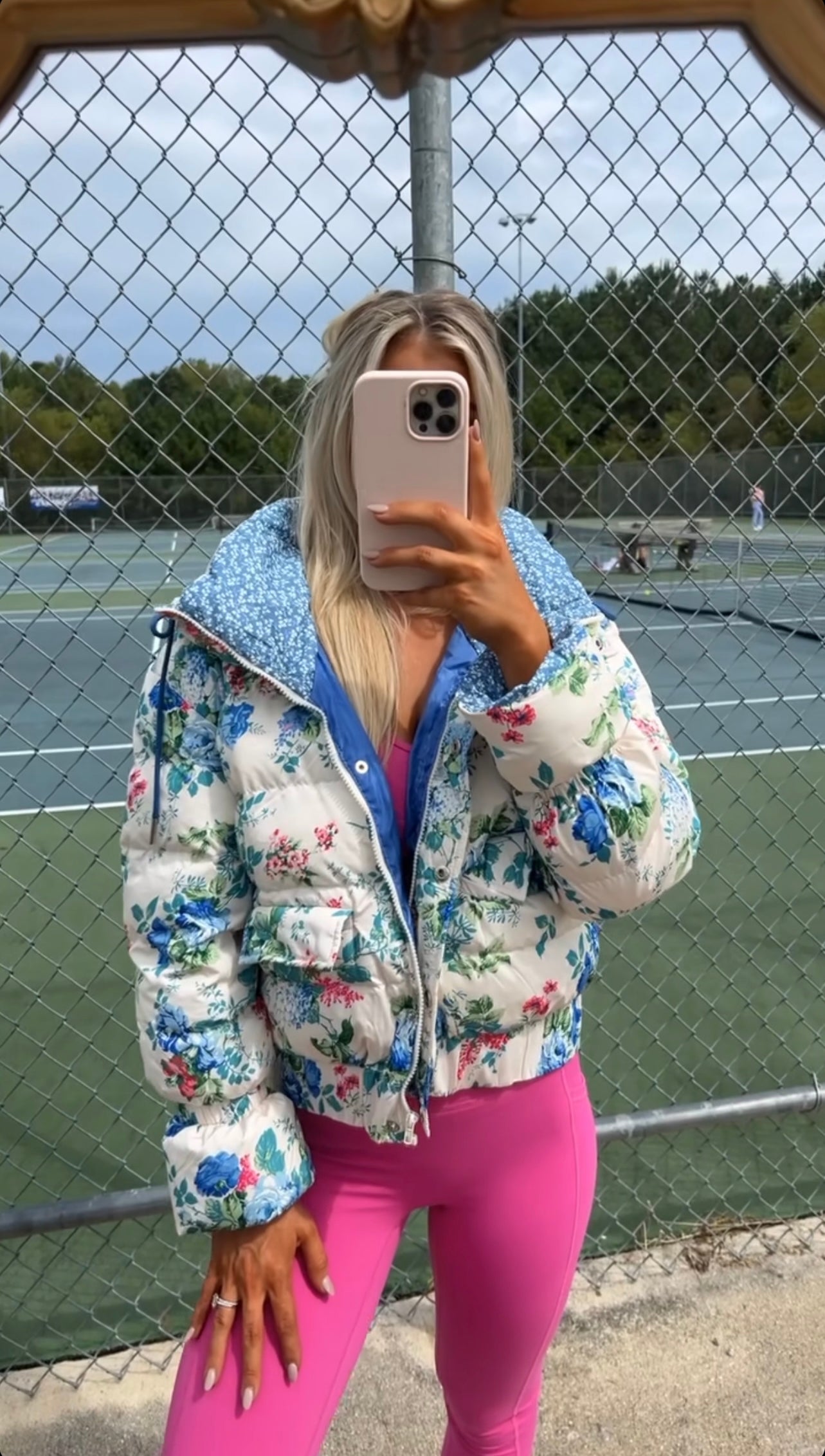 Elise Floral Puffer Jacket-Blue