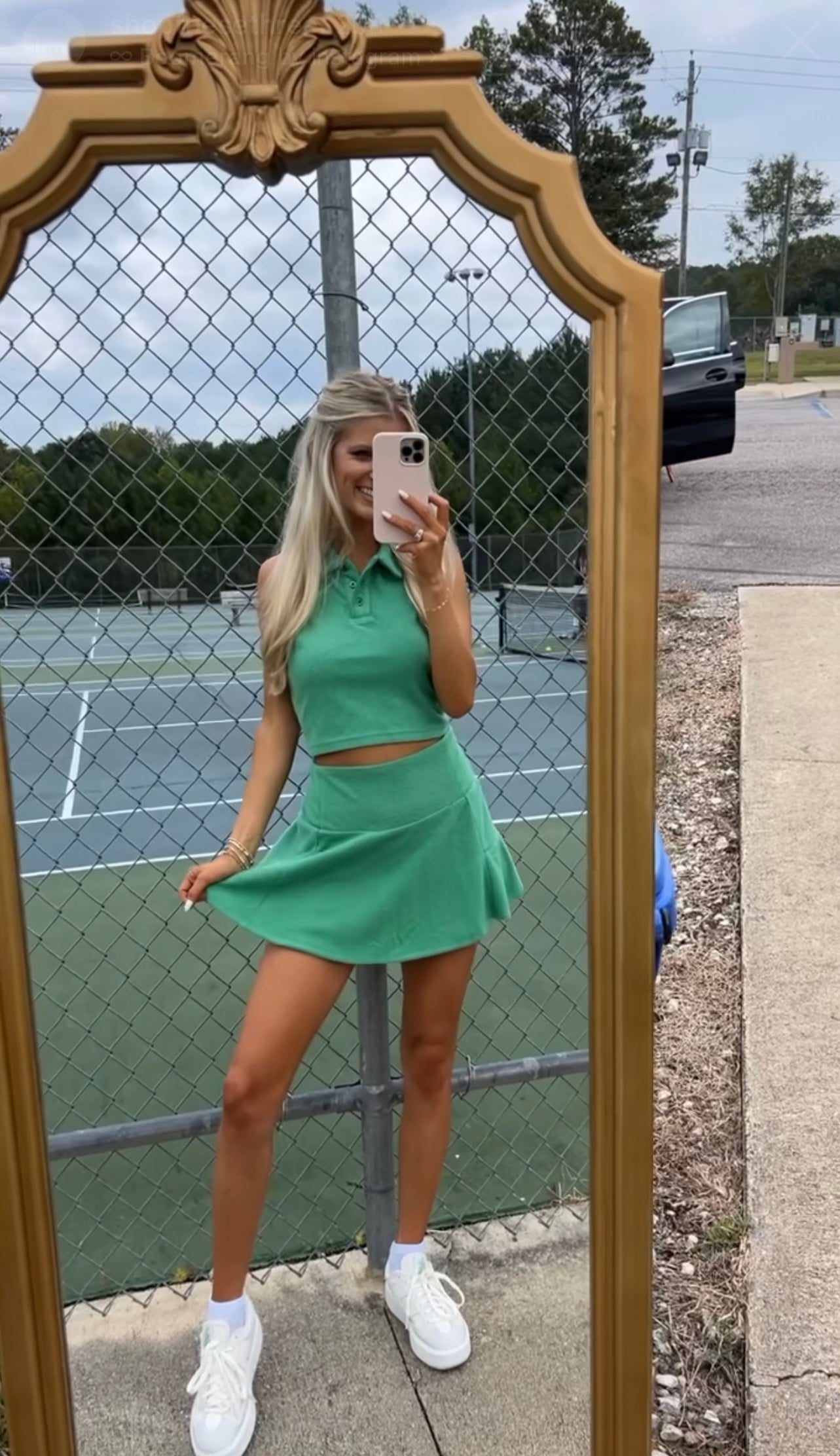 Brushed Tennis Skirt Set- Green