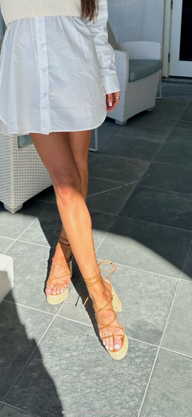 Jasmine Lace Up Platform Heels- Tan