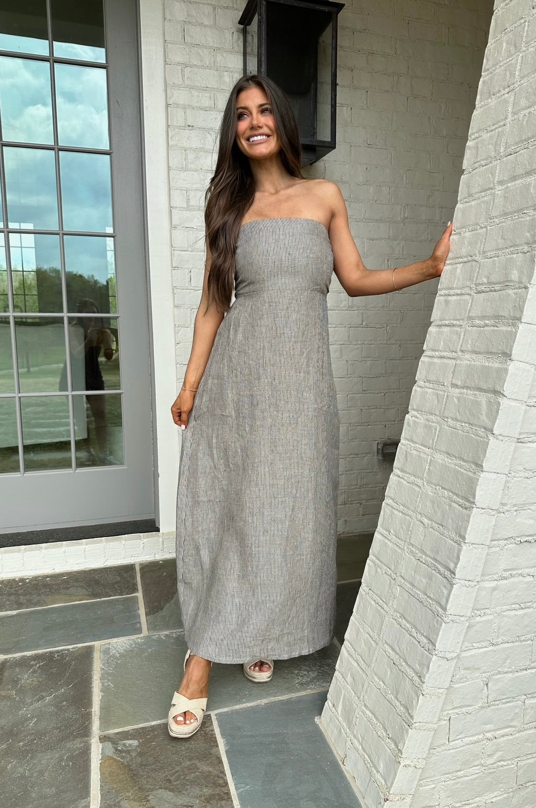 Anderson Strapless Maxi Dress-Taupe/Black