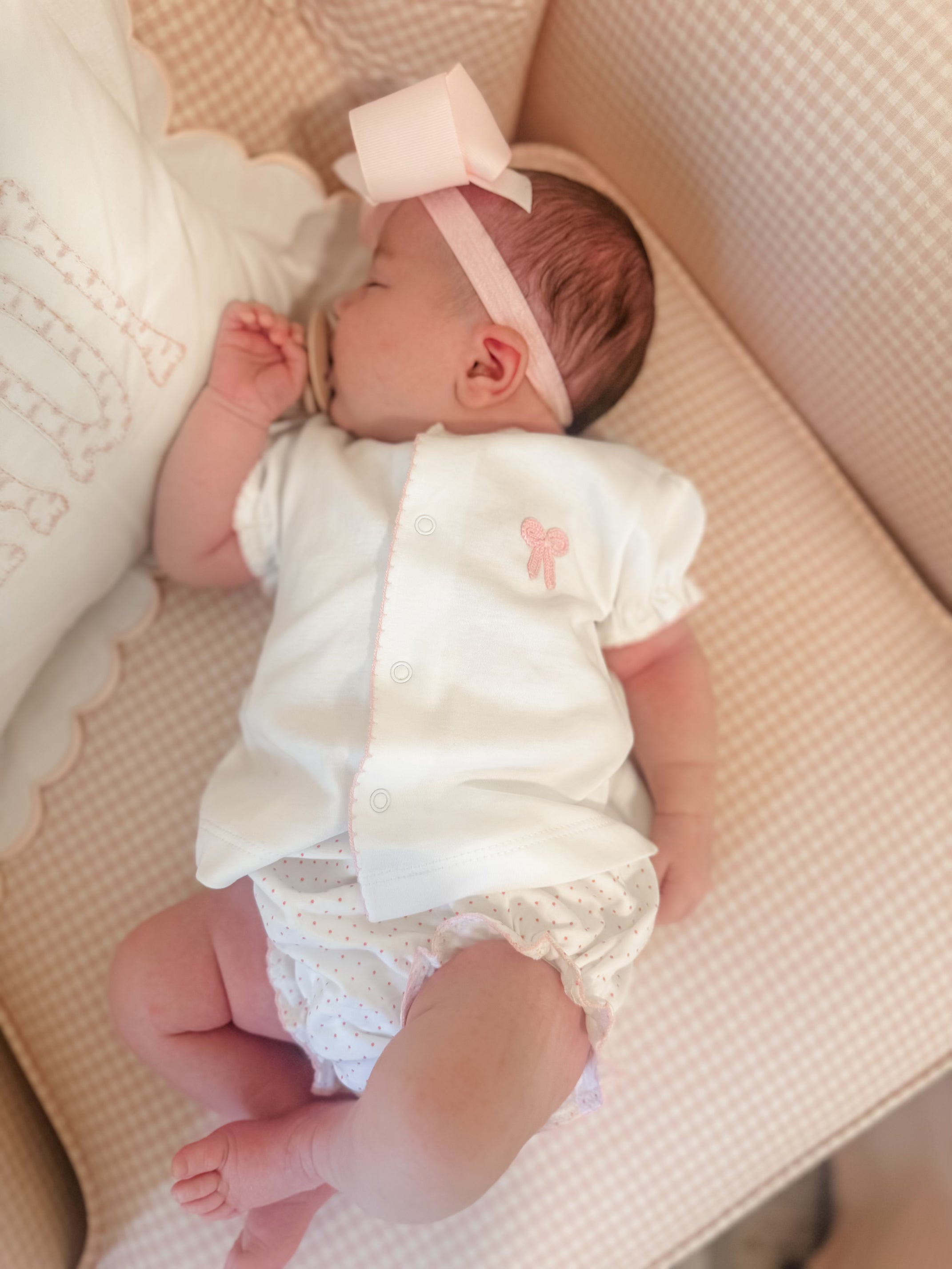 Bows Crochet Diaper Set-Pink/White
