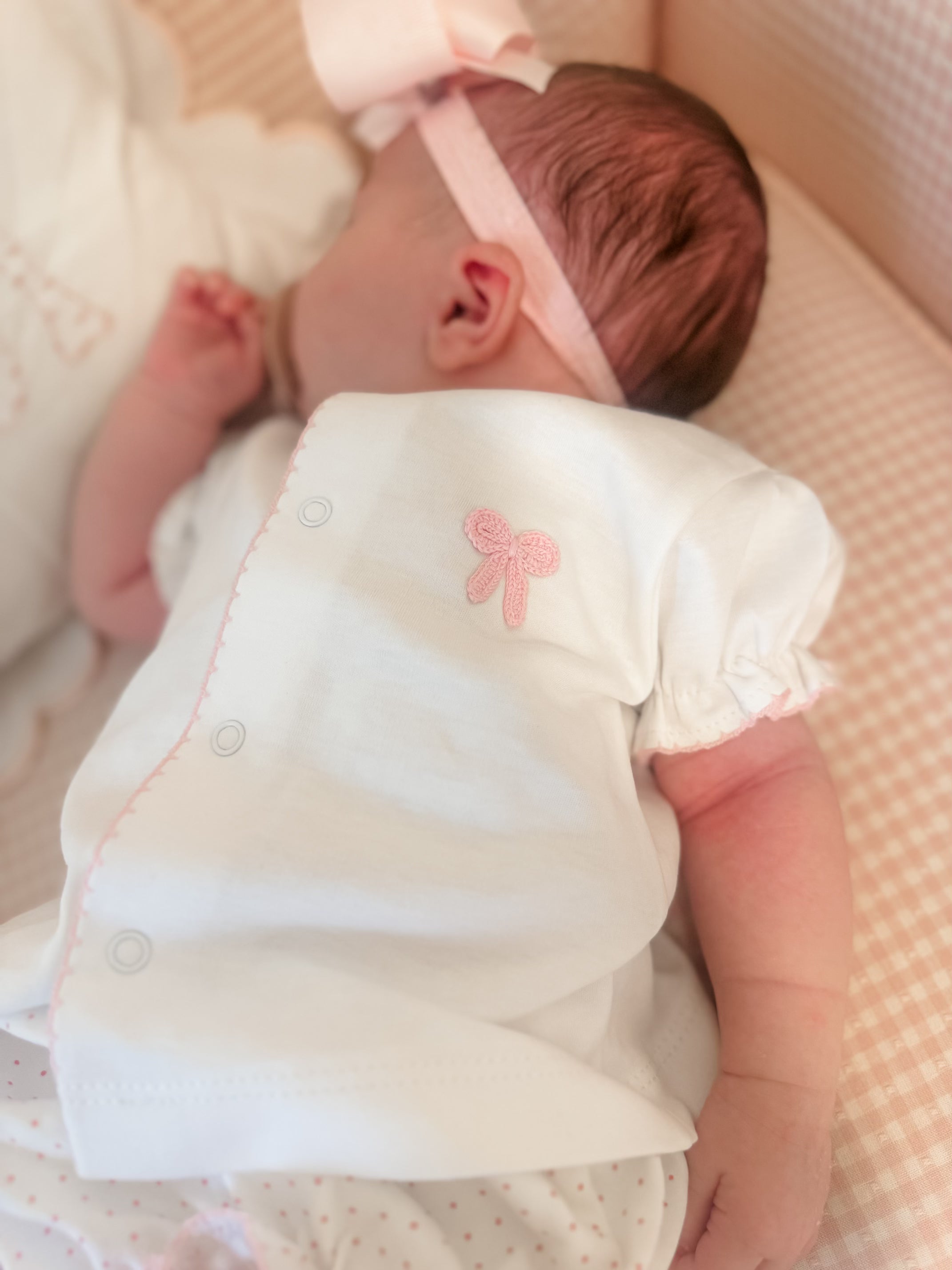 Bows Crochet Diaper Set-Pink/White
