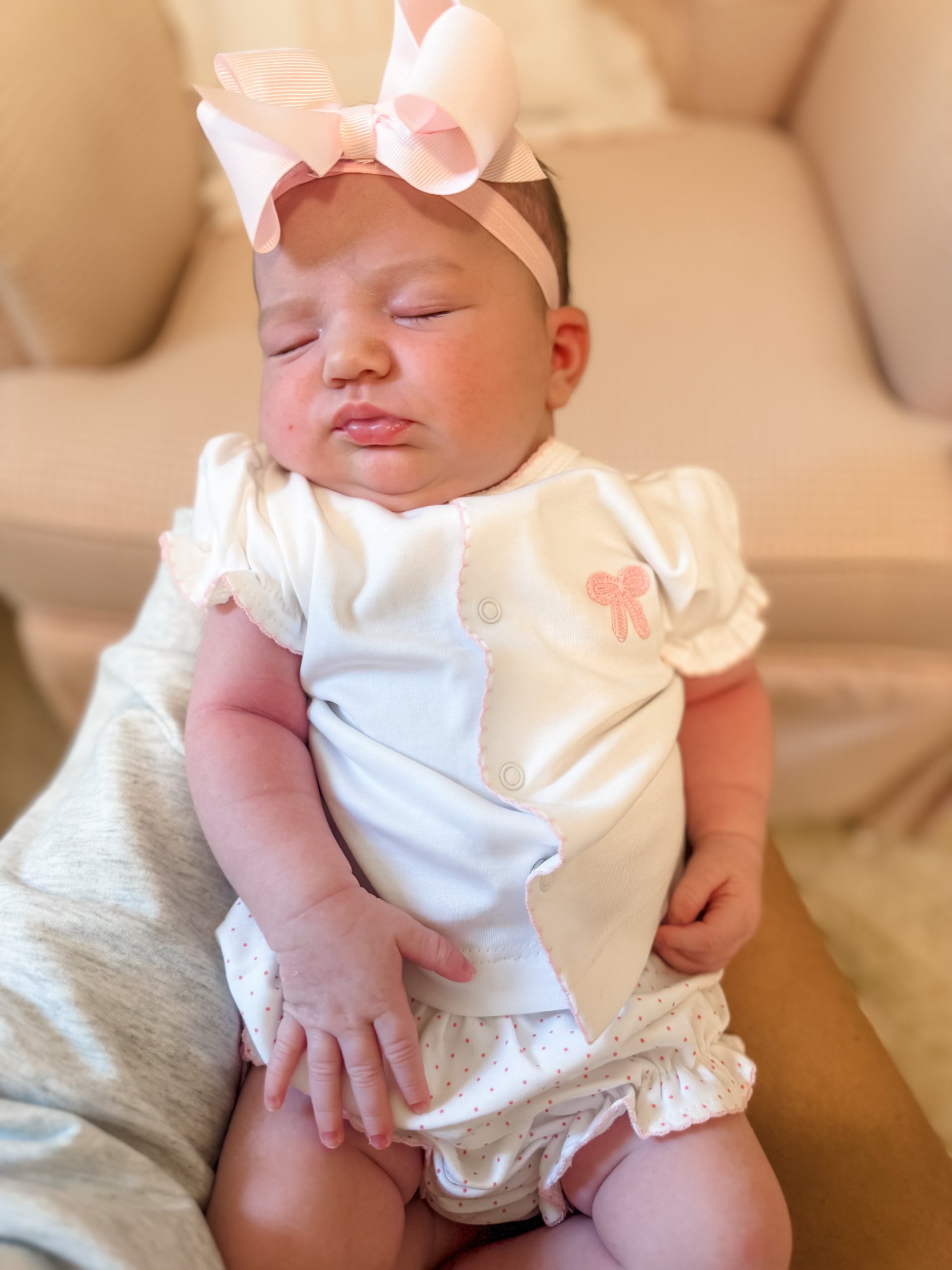 Bows Crochet Diaper Set-Pink/White