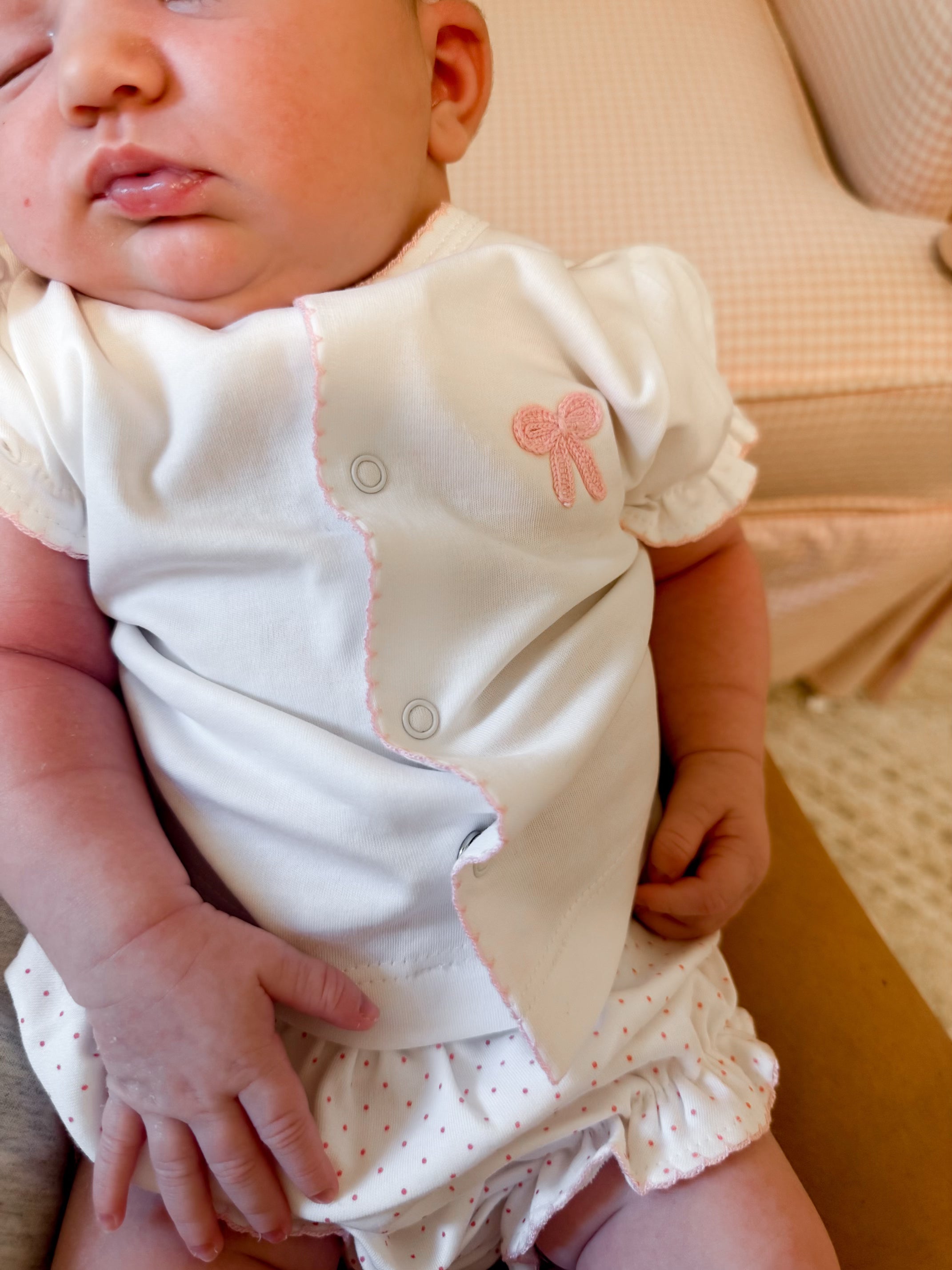 Bows Crochet Diaper Set-Pink/White