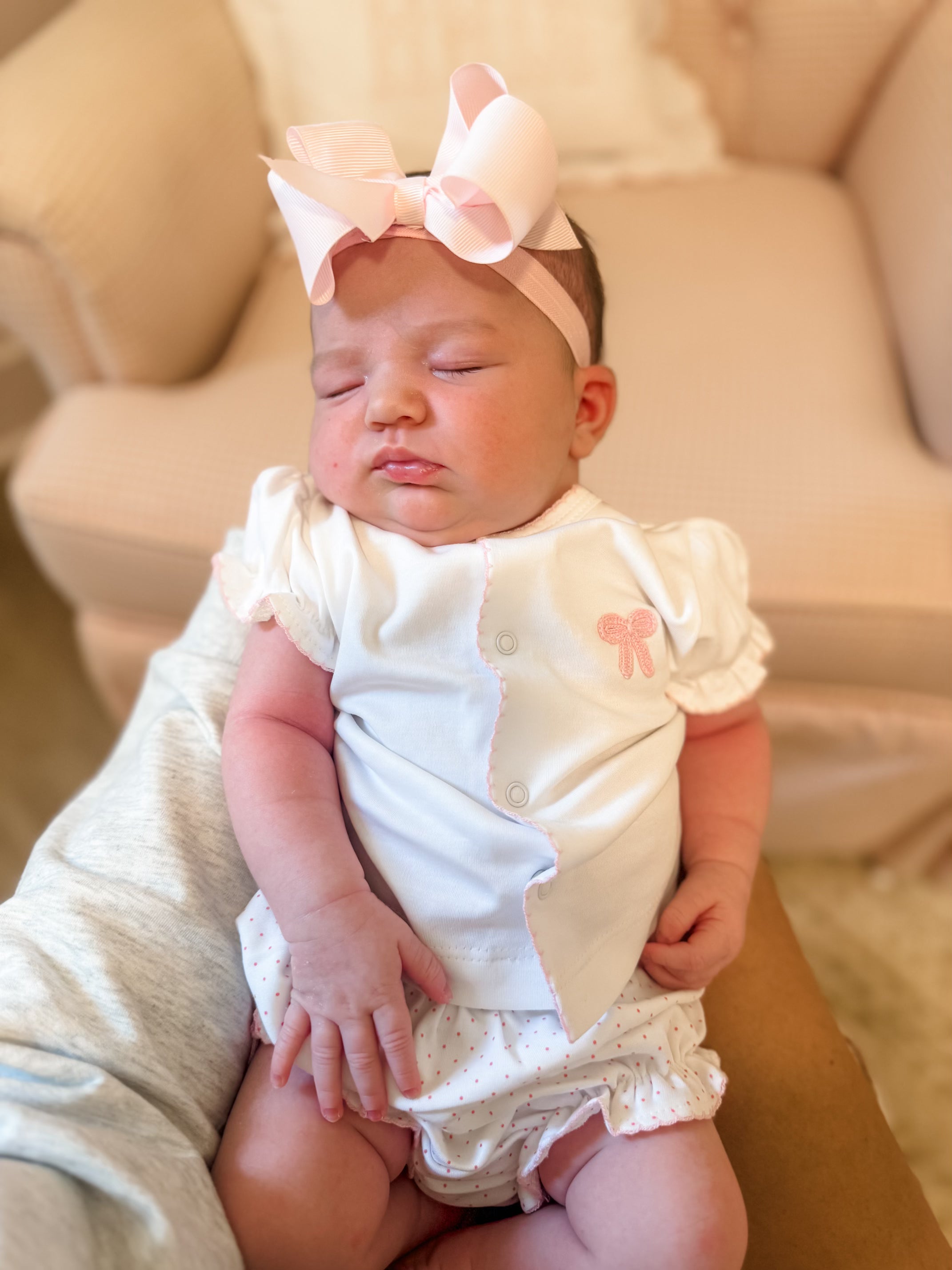 Bows Crochet Diaper Set-Pink/White