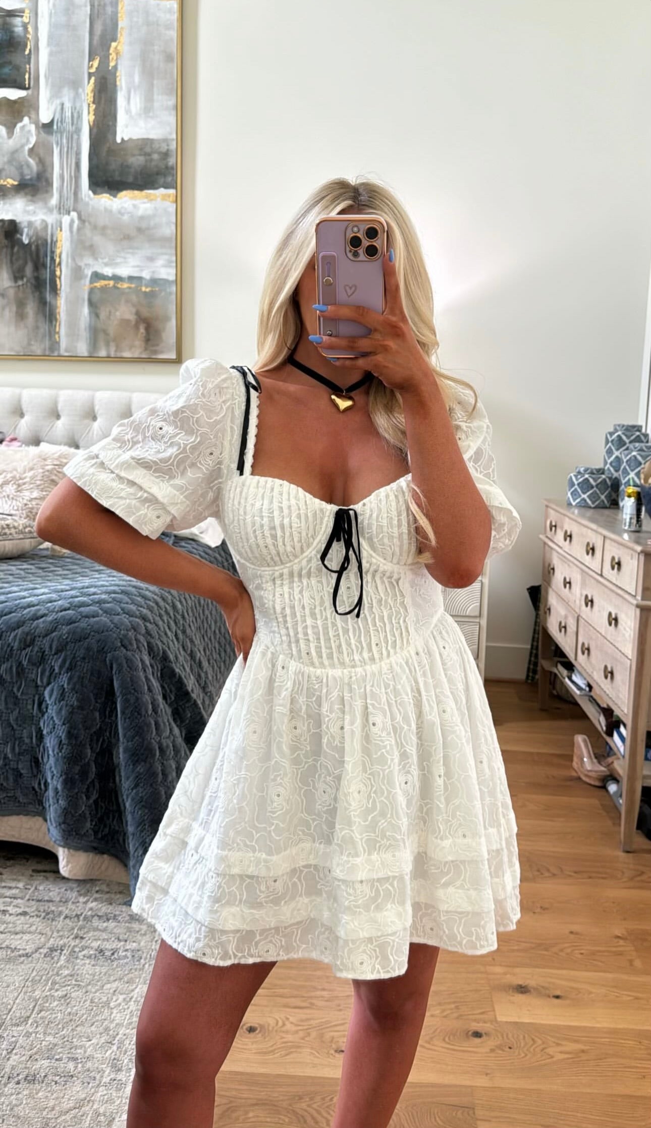 Ellison Puff Sleeve Mini Dress-Off White