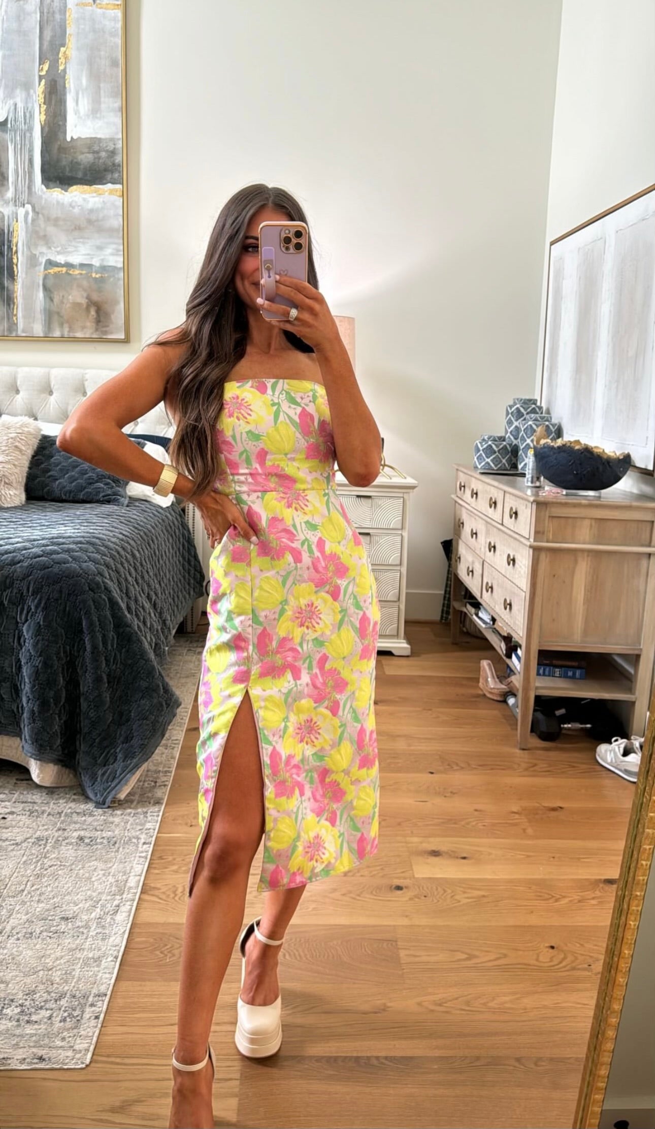 Joelle Floral Midi Dress- Pink/Yellow