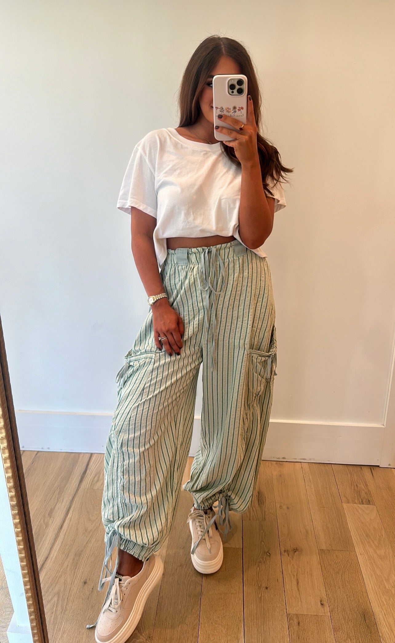 Striped Balloon Pants-Mint