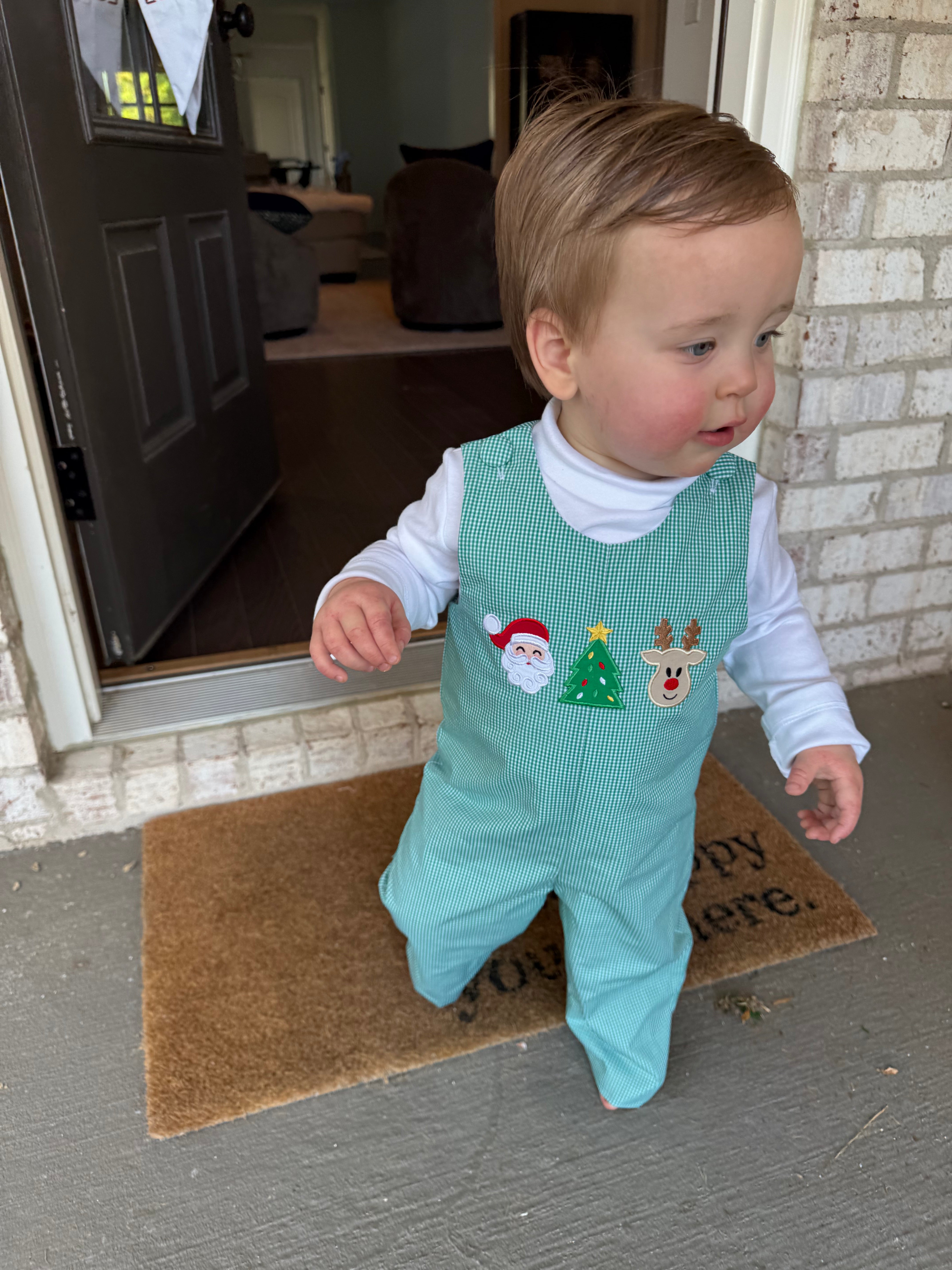Gingham Applique Christmas Long Jon Jon