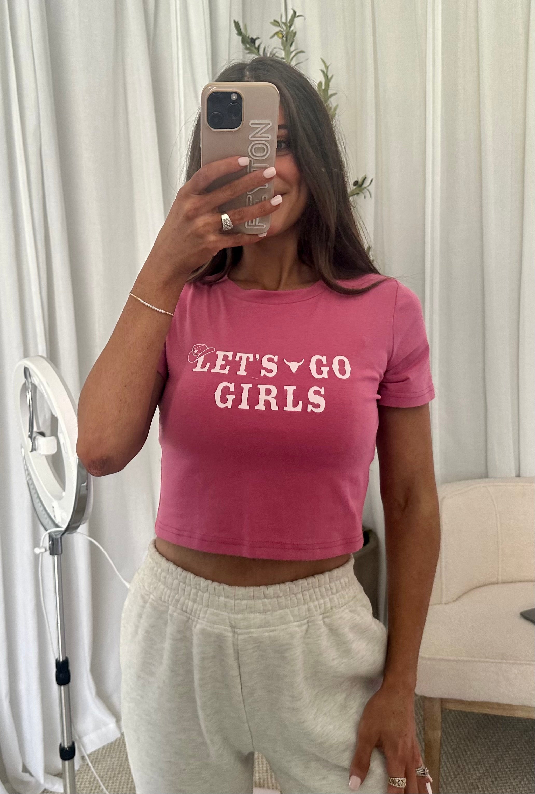"Let's Go Girls" Cropped Tee- Mulberry