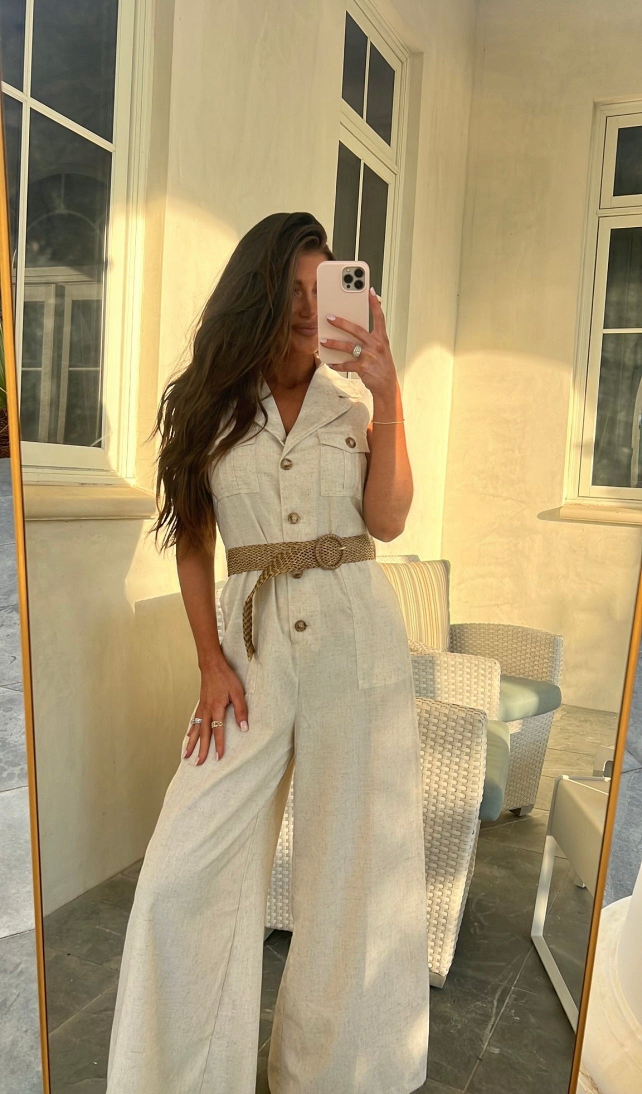 Button Up Pocketed Jumpsuit- Oatmeal