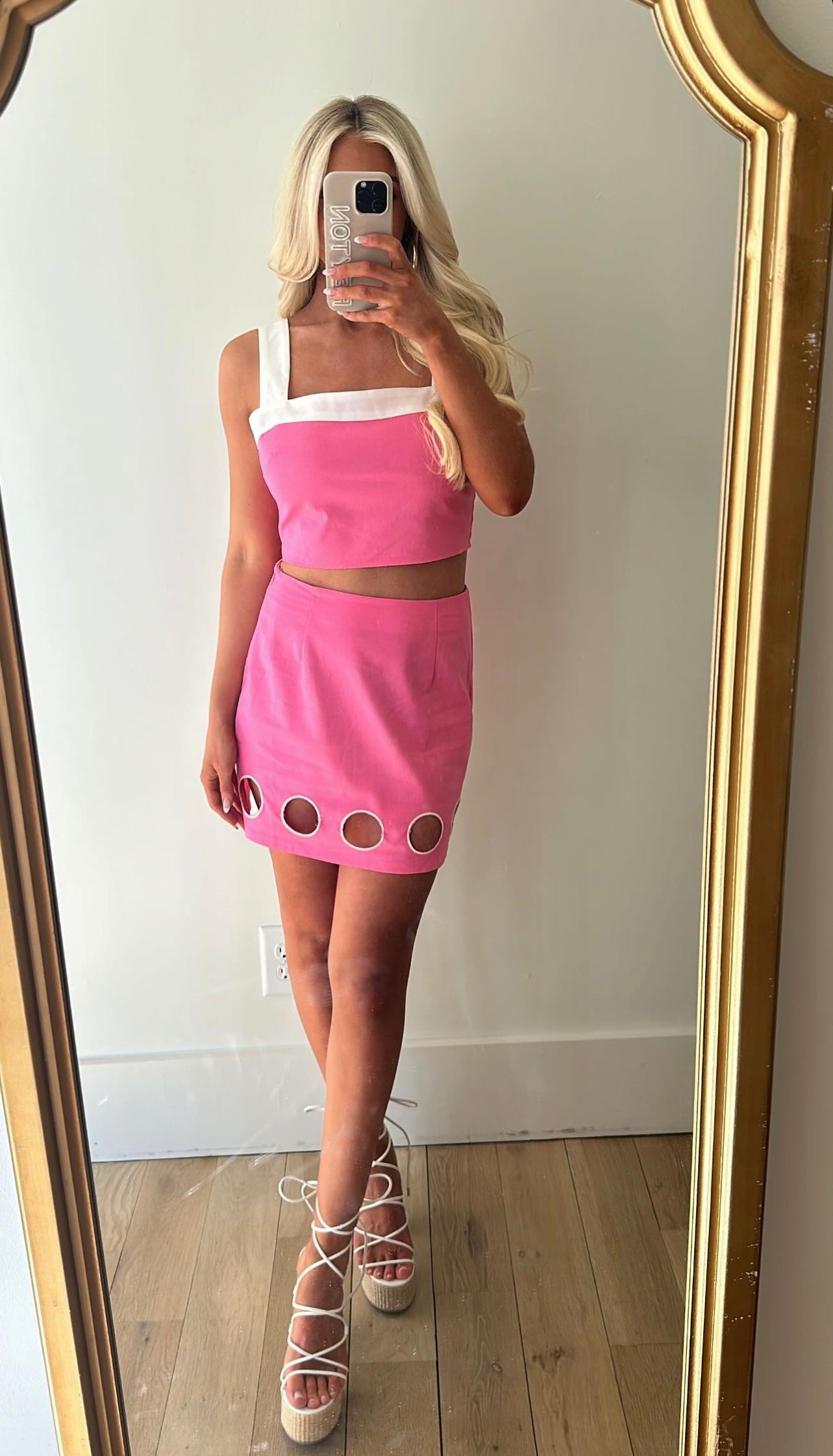 Embroidered Skirt Set- Pink