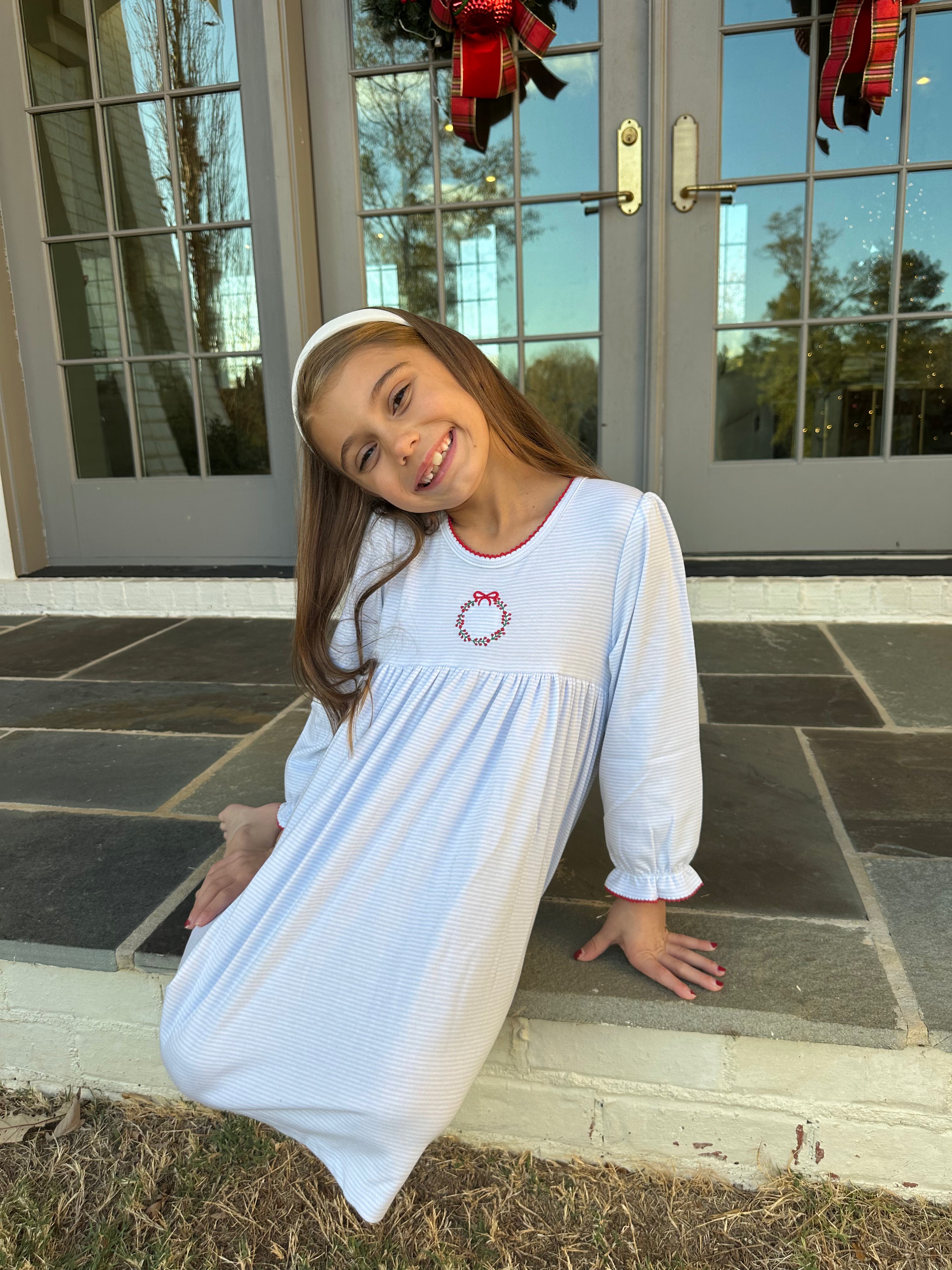 Girl's "Christmas Wreaths" Dress-Blue