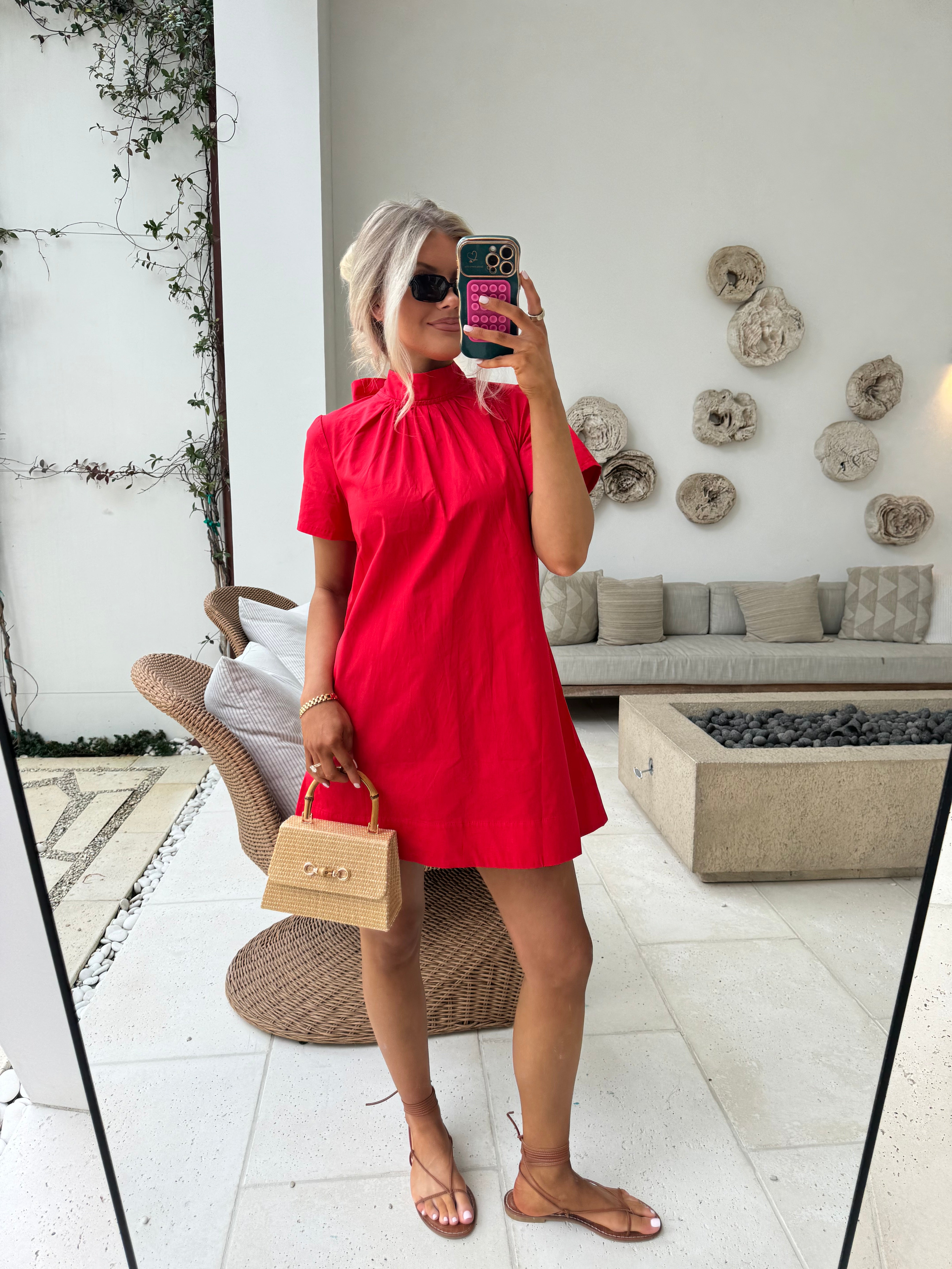 Alyssa Back Bow Tie Dress- Red