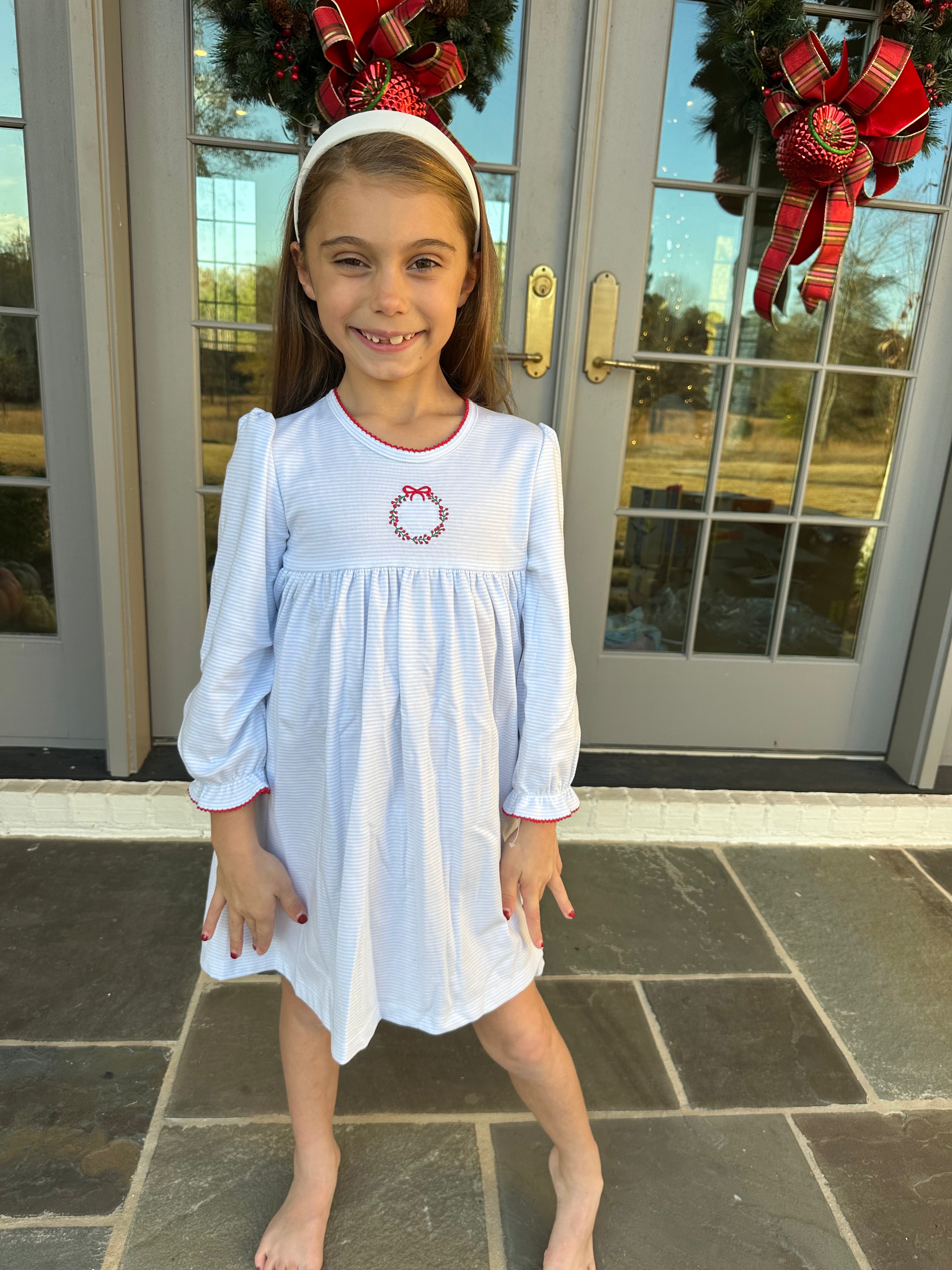 Girl's "Christmas Wreaths" Dress-Blue