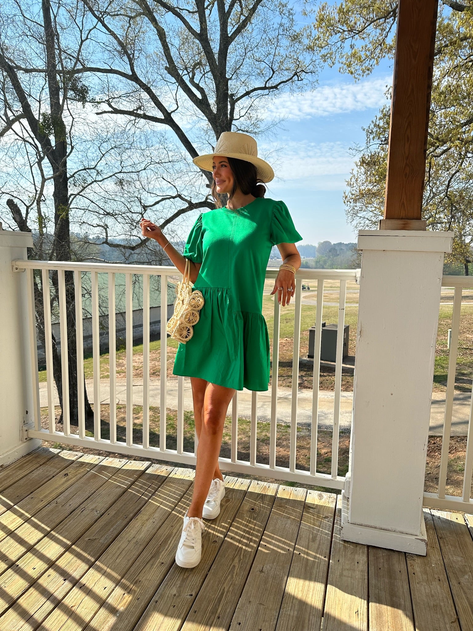 Tarsi Puff Sleeve Dress-Green