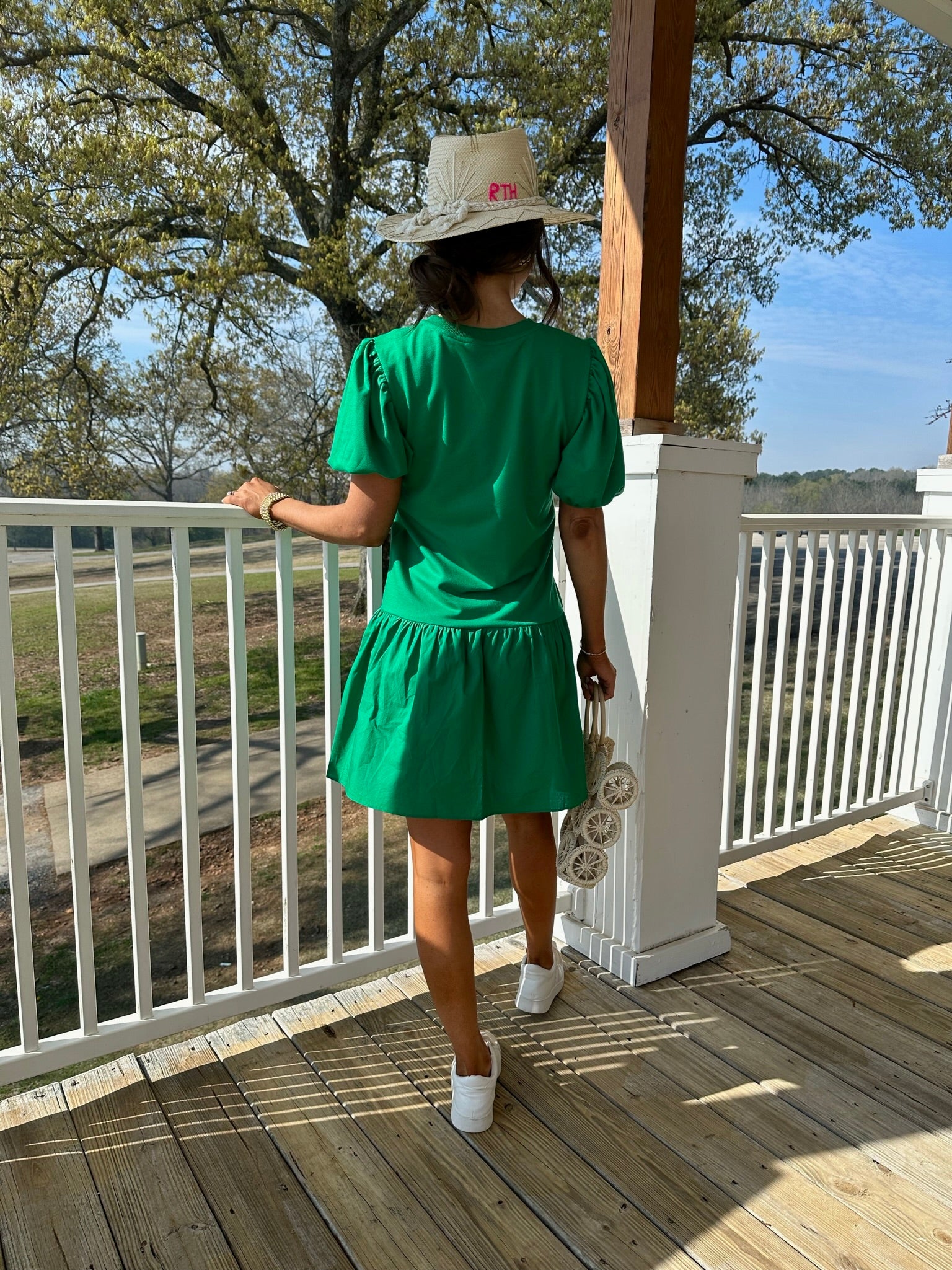 Tarsi Puff Sleeve Dress-Green