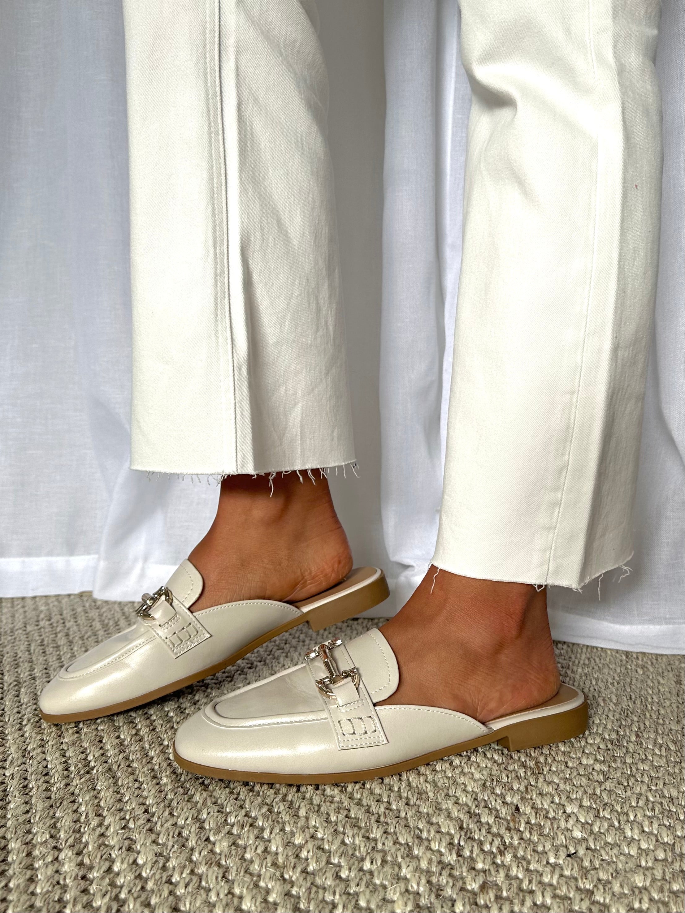 Stakes Loafer Mules- Ivory