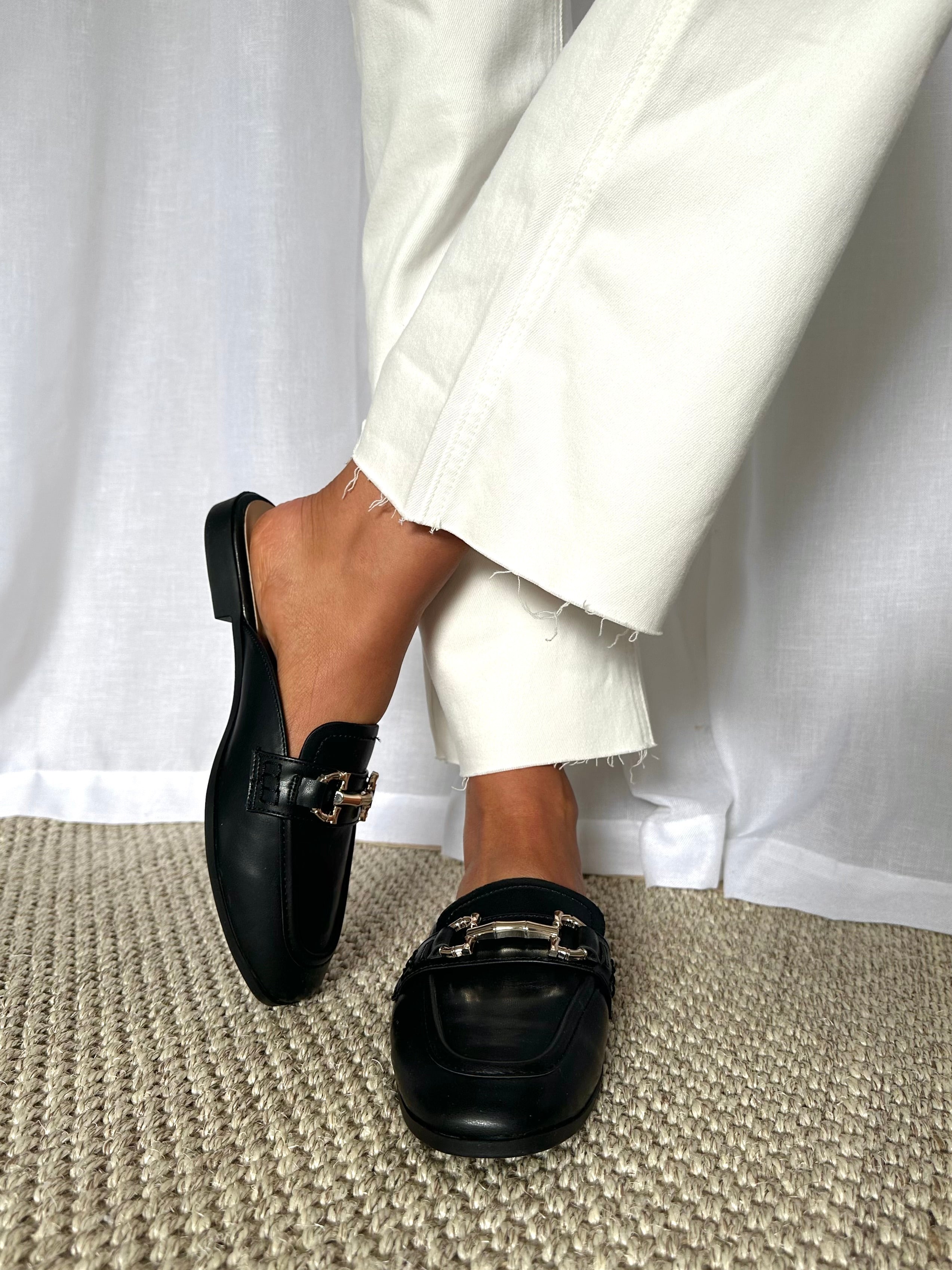 Stakes Loafer Mules- Black