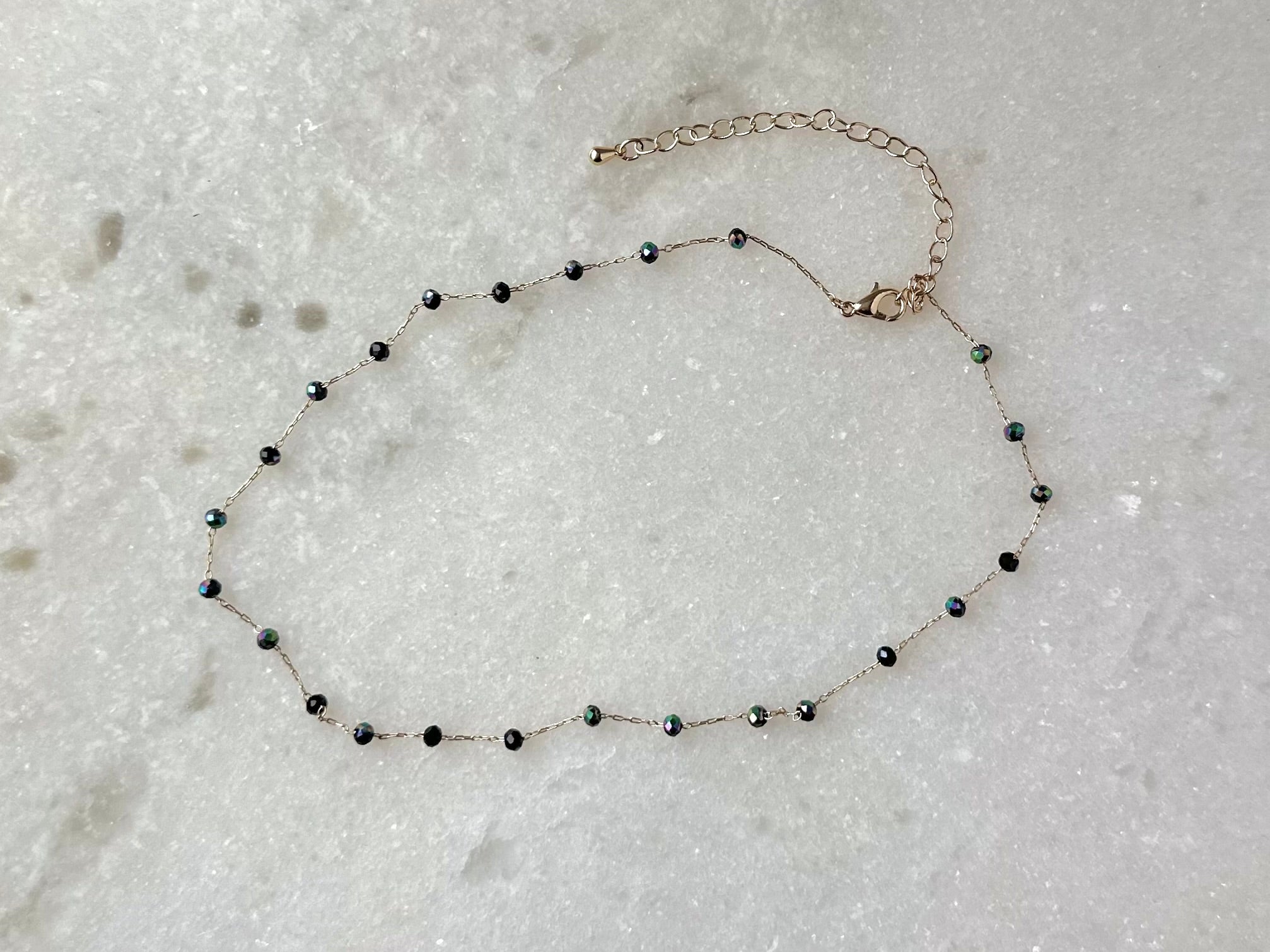 Glass Bead Chain Choker- Blue Zircon
