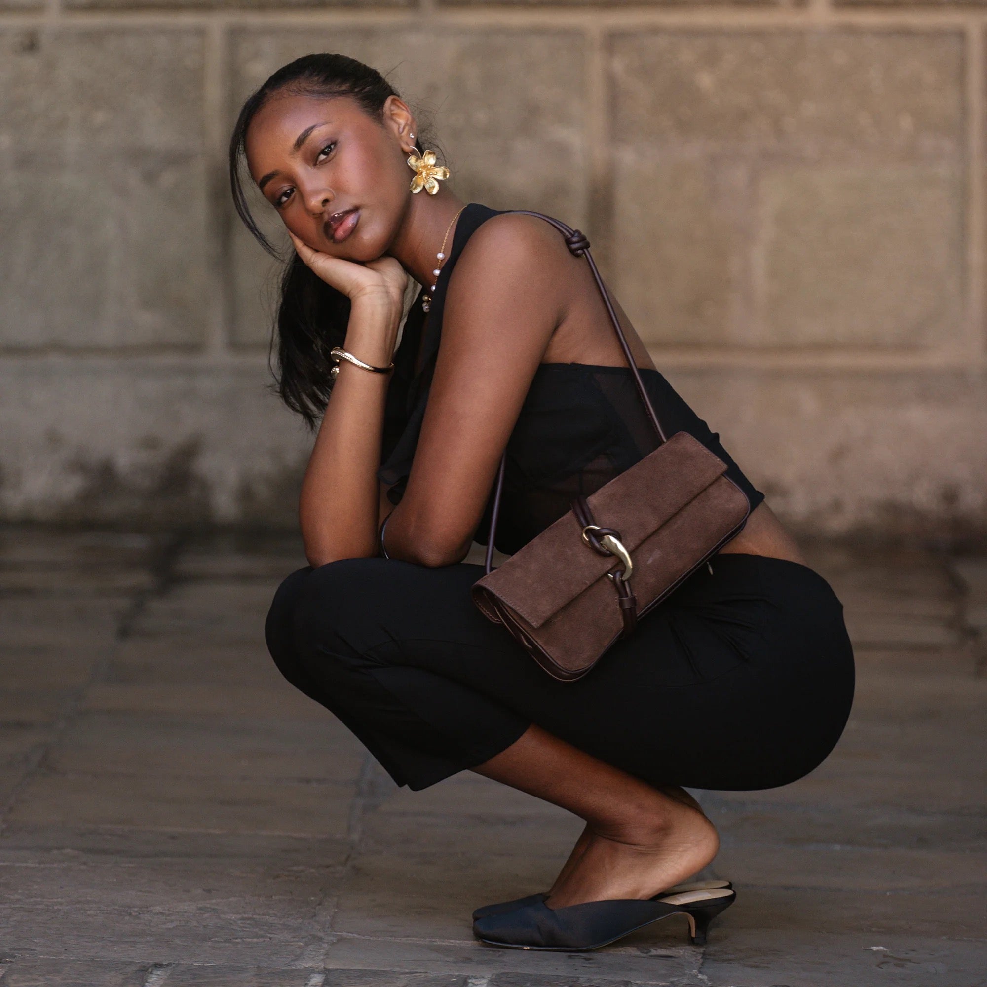 Alice Shoulder Bag-Chocolate Suede/DOLCE VITA