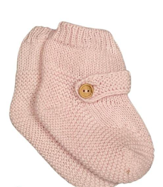 Knit Button Booties-Pink