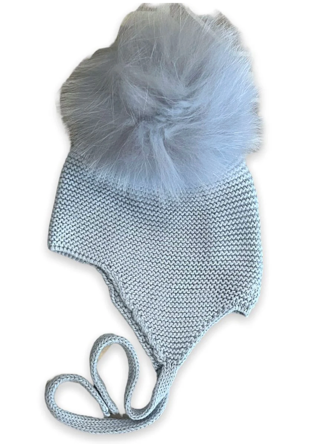 Fur Pom Tie Hat-Light Blue