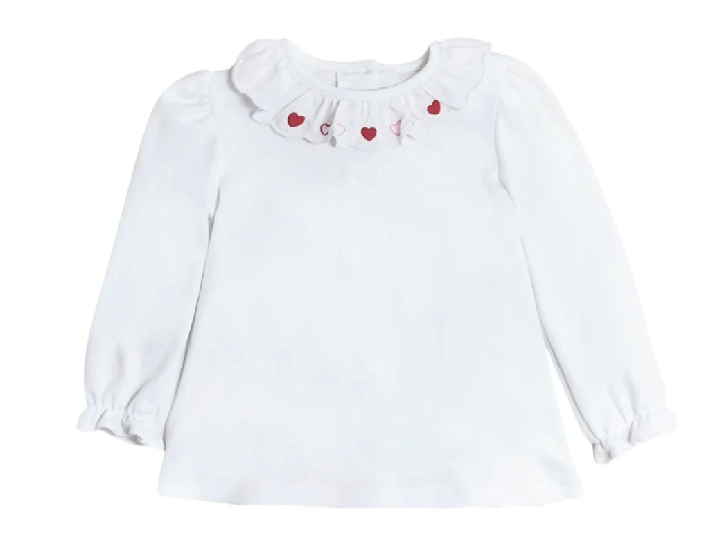 Hearts Scalloped Knit Blouse-White