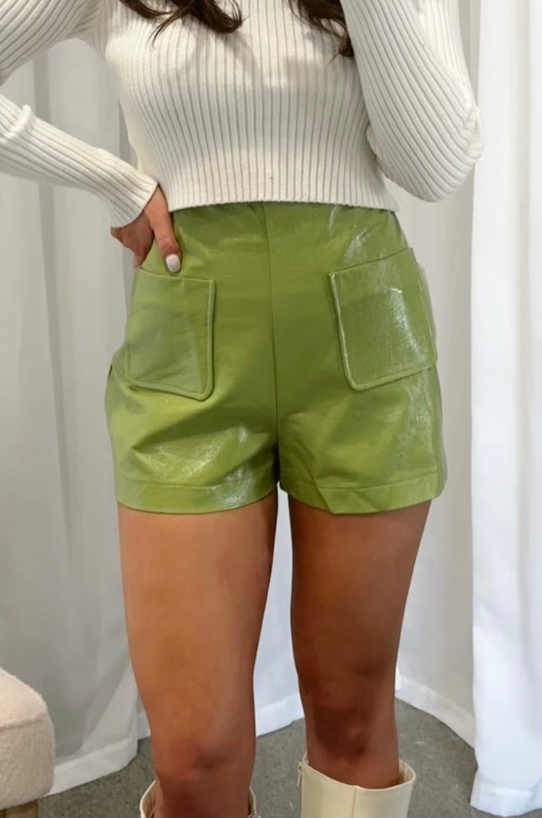 Green Leather Shorts-Large