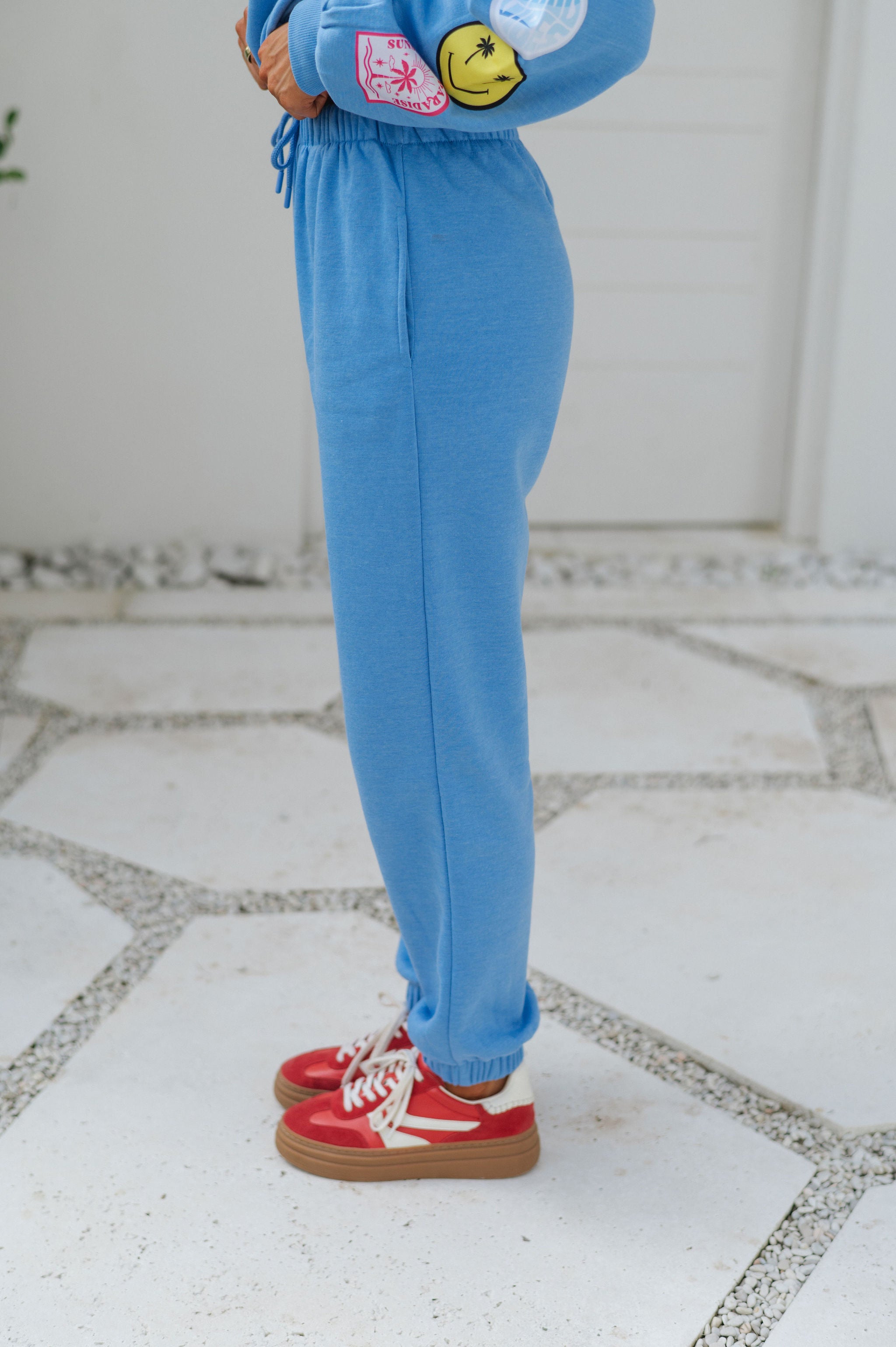 Patchwork Joggers-Blue