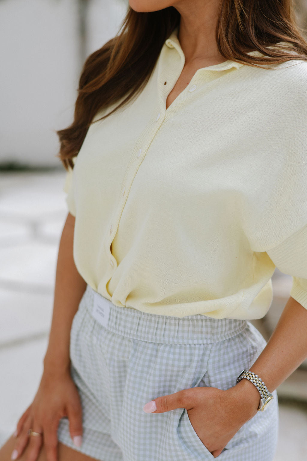 Button Down Knit Top-Butter