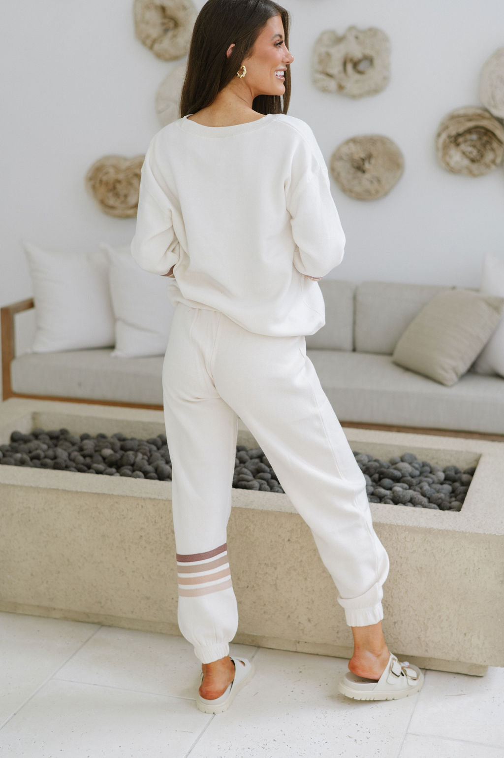 Striped Fleece Jogger-Coconut