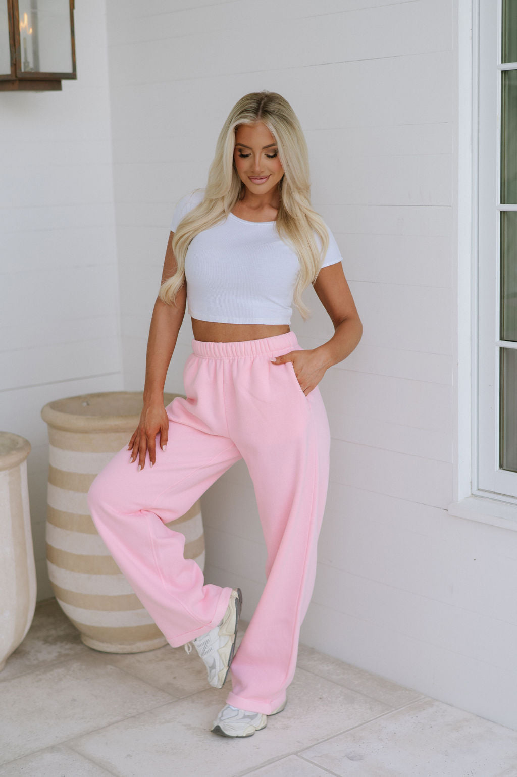 Lani Fleece Wide Leg Sweatpants- Pink