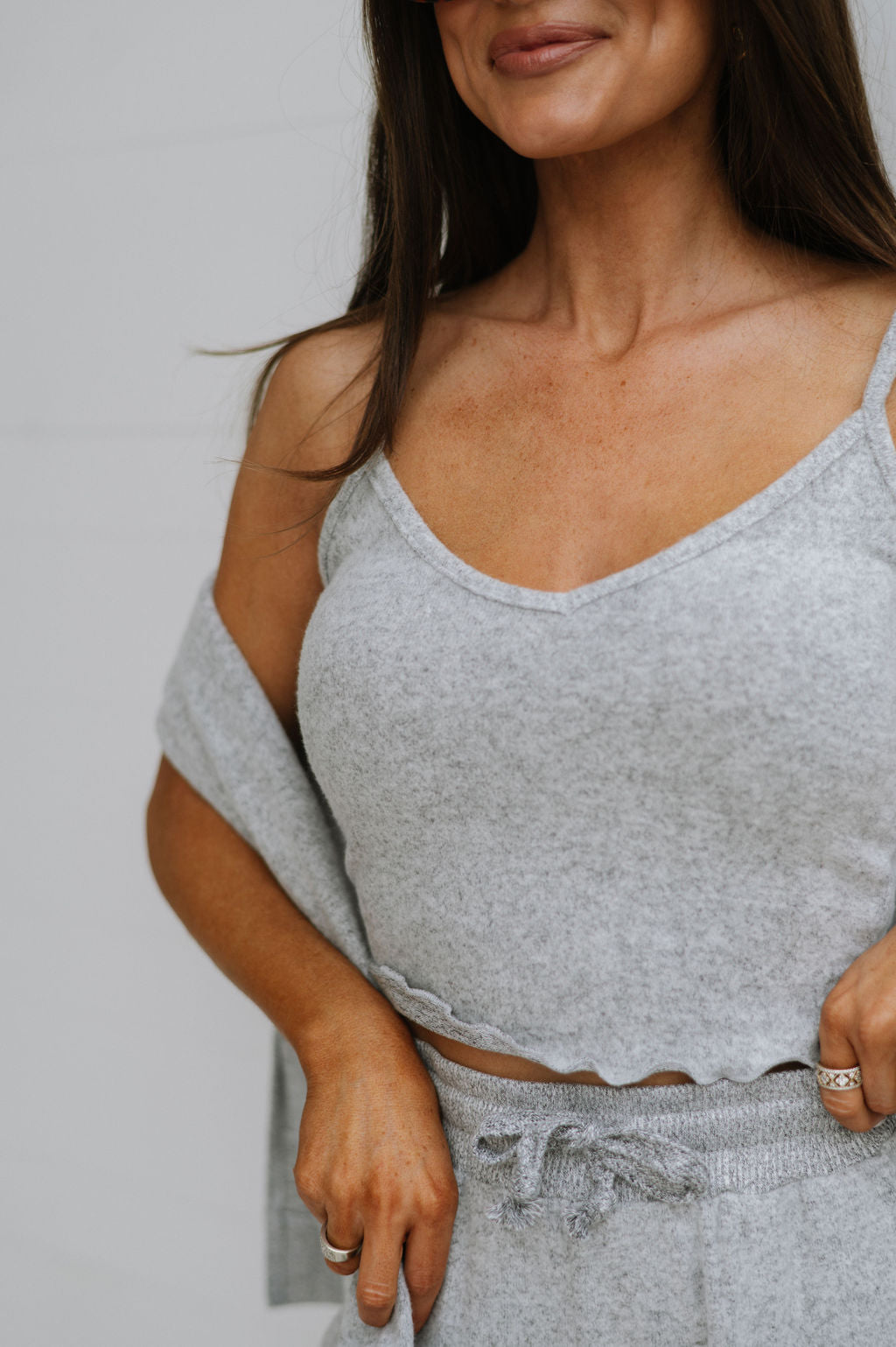 Ruffle Hem Tank-Grey