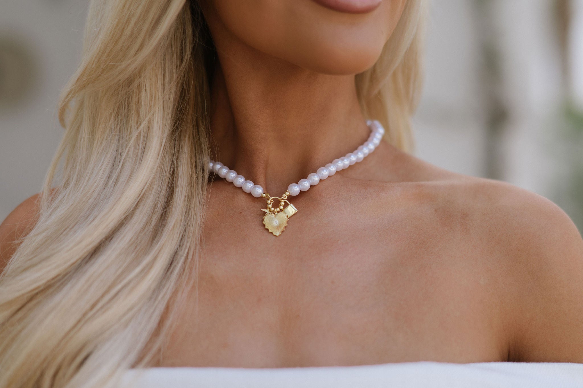 Pearl Charm Necklace - Gold