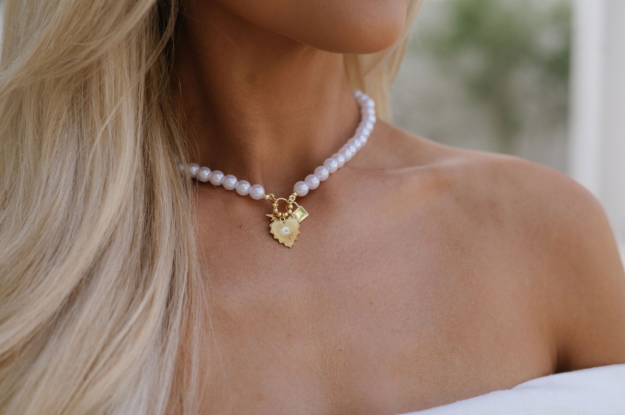 Pearl Charm Necklace - Gold