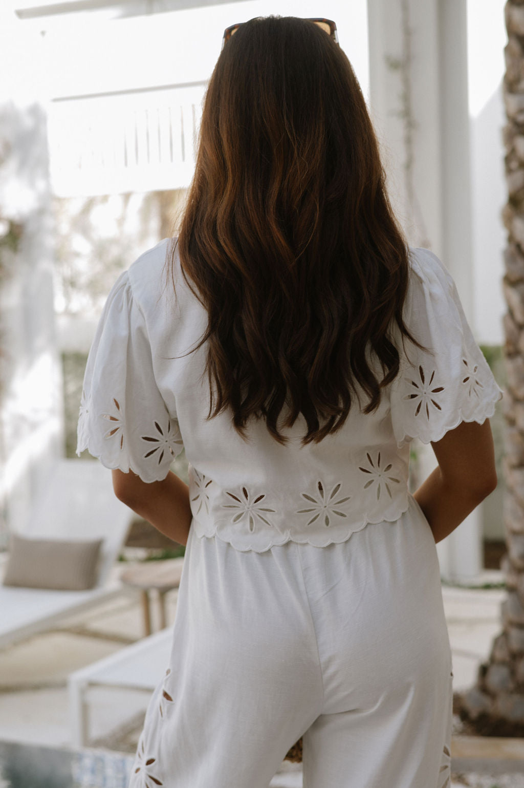 Linen Cut Out Embroidered Set- Off White