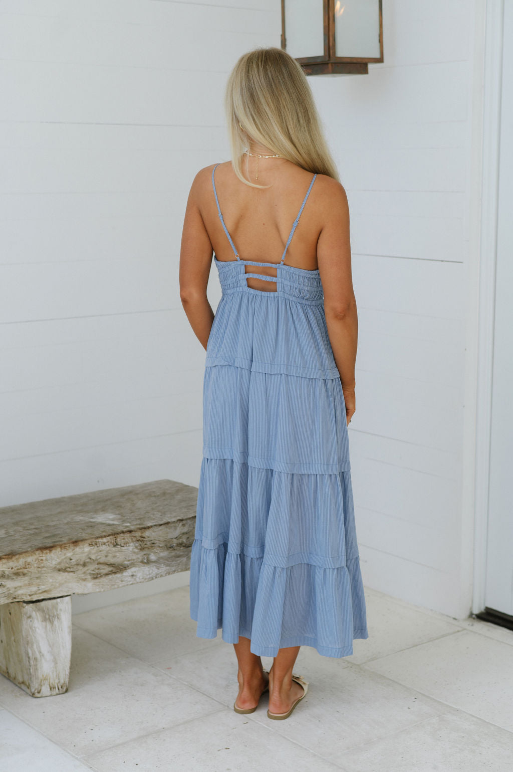 Hunter Tiered Midi Dress-Light Blue