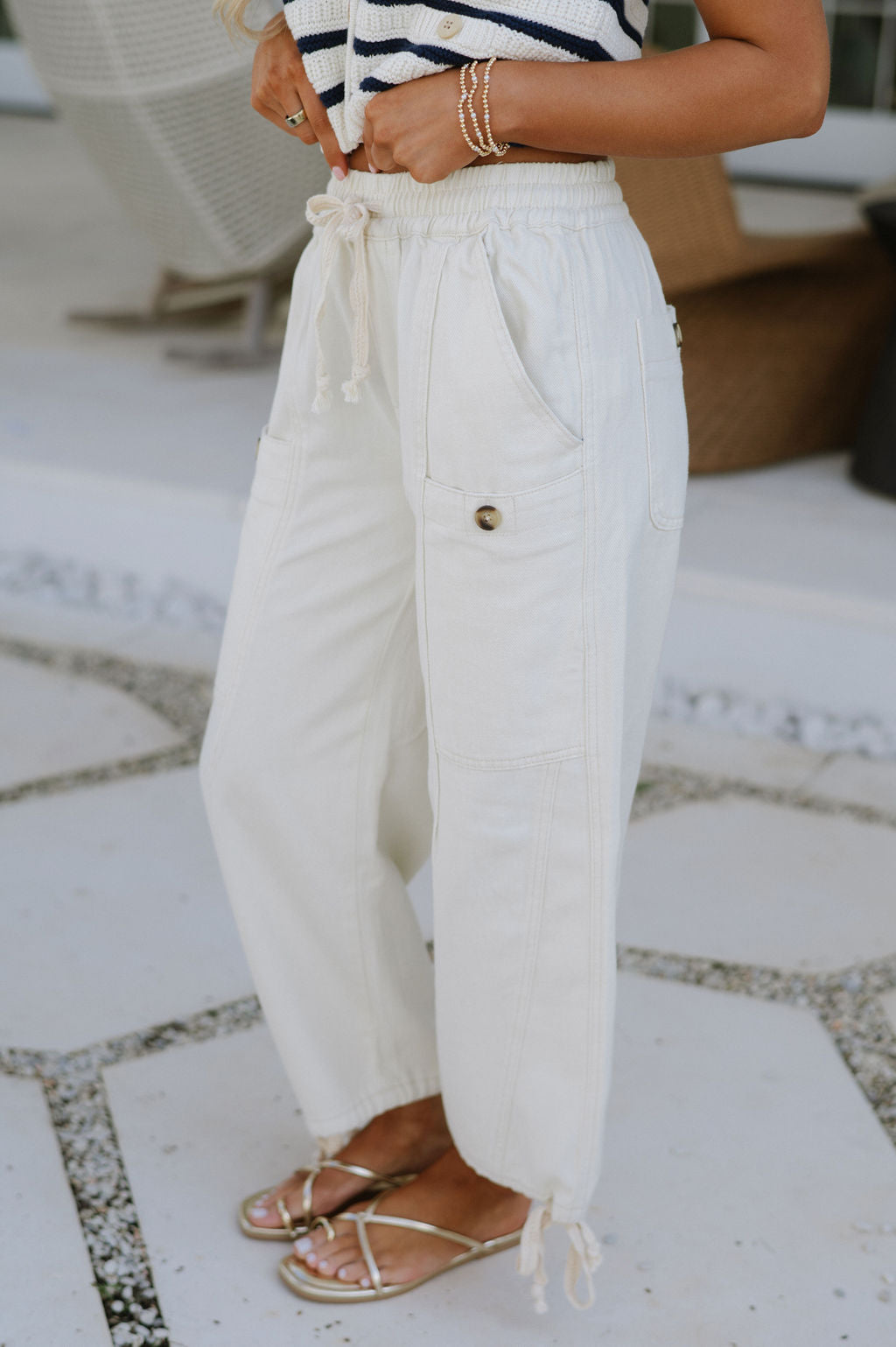 Boho Front Pocket Pants-Ivory