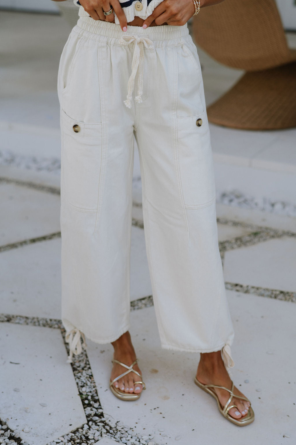 Boho Front Pocket Pants-Ivory