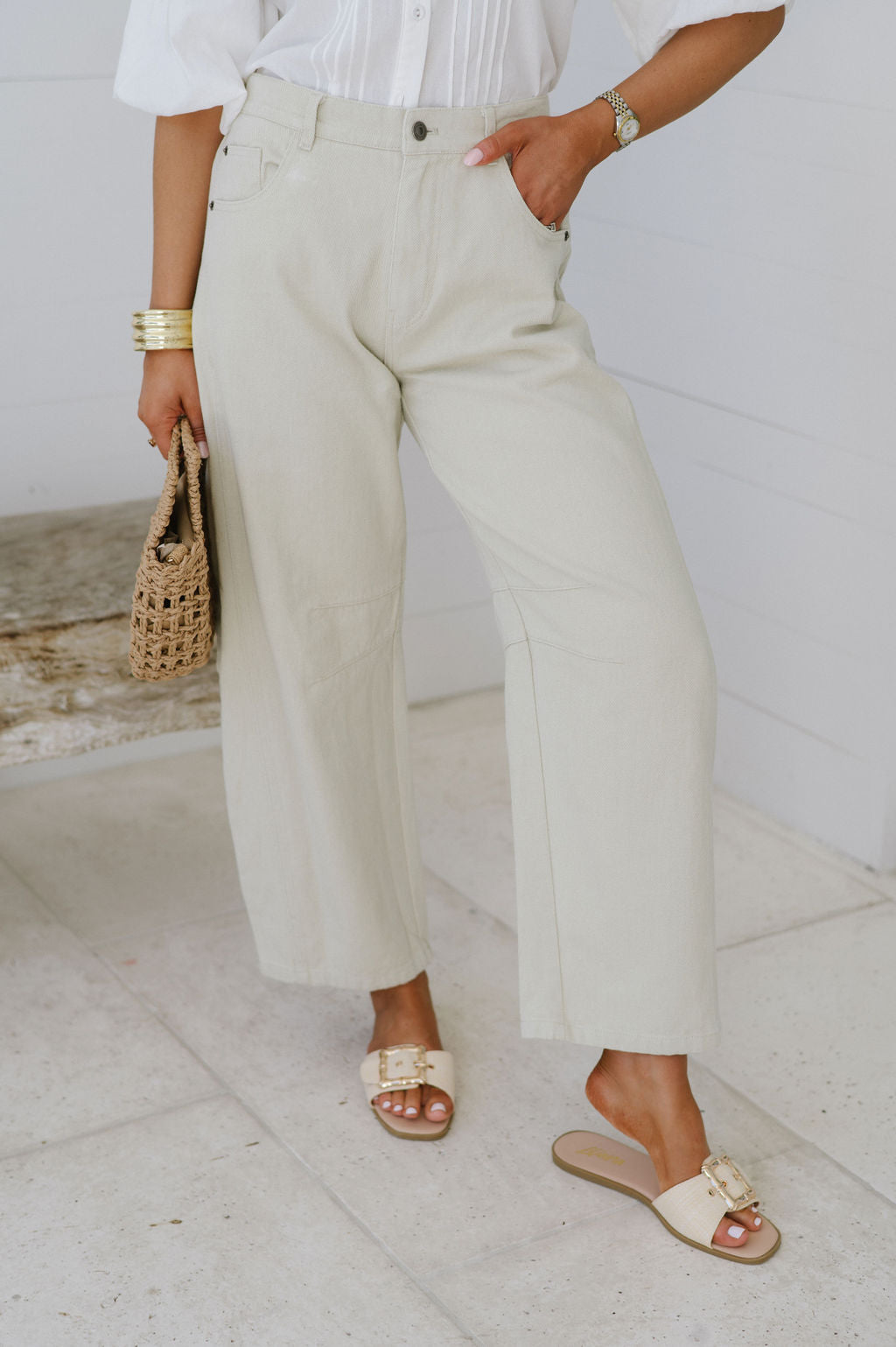 Sylvia Barrel Pants-Taupe