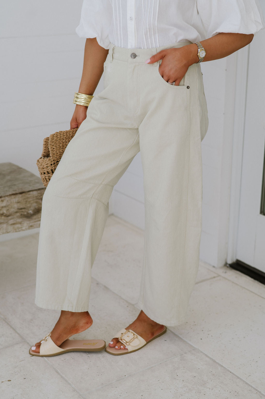 Sylvia Barrel Pants-Taupe