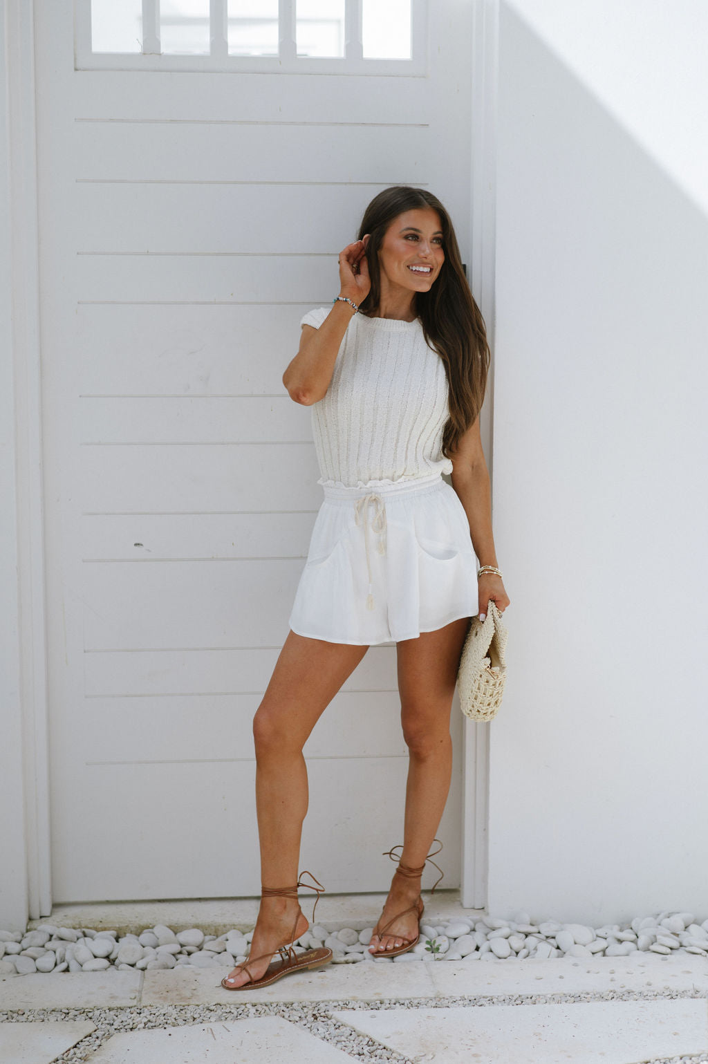 Bay Ruffle Flare Shorts-White