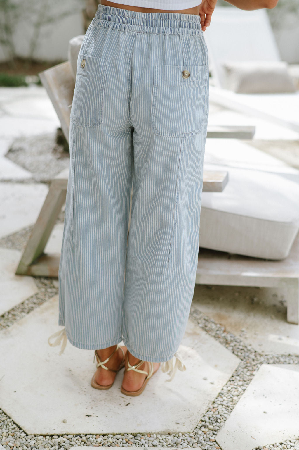 Striped Boho Front Pocket Pants-Blue