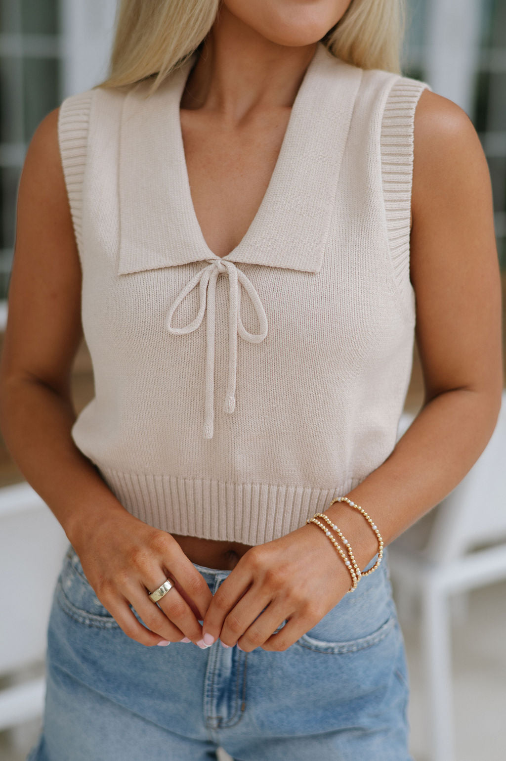 Annie Sweater Vest Top-Beige