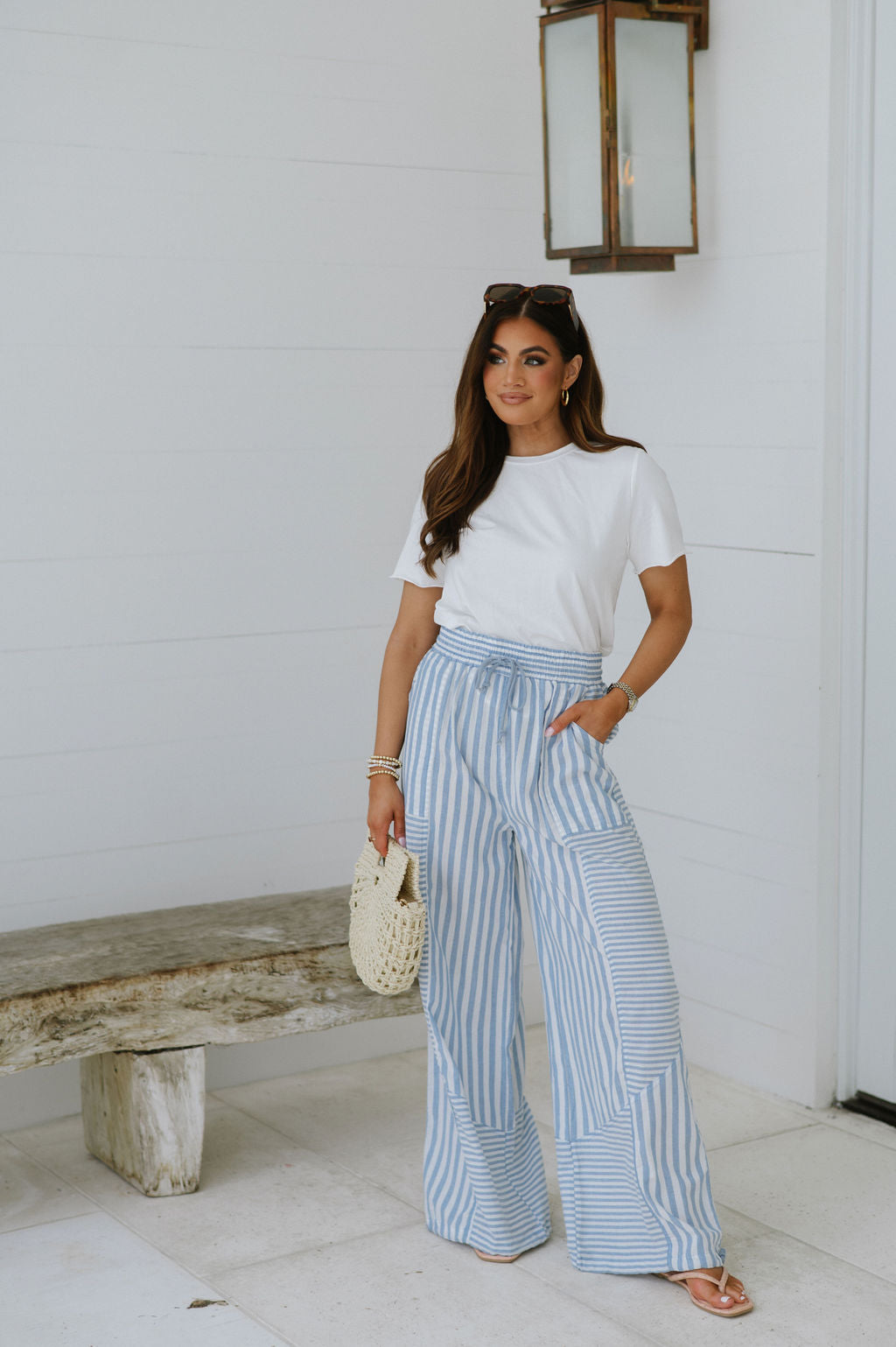 Stevie Stripe Parachute Pants-Blue