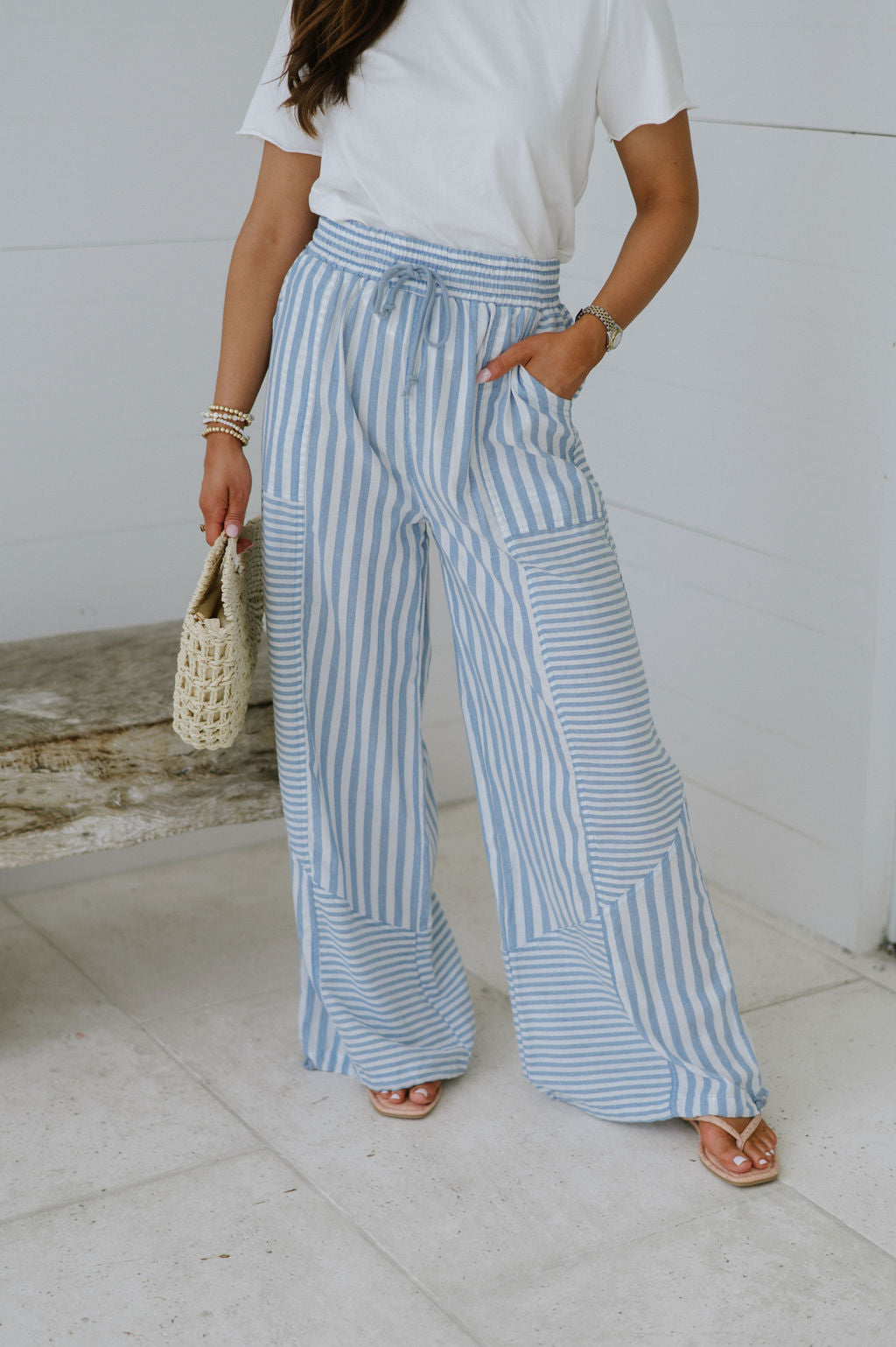 Stevie Stripe Parachute Pants-Blue