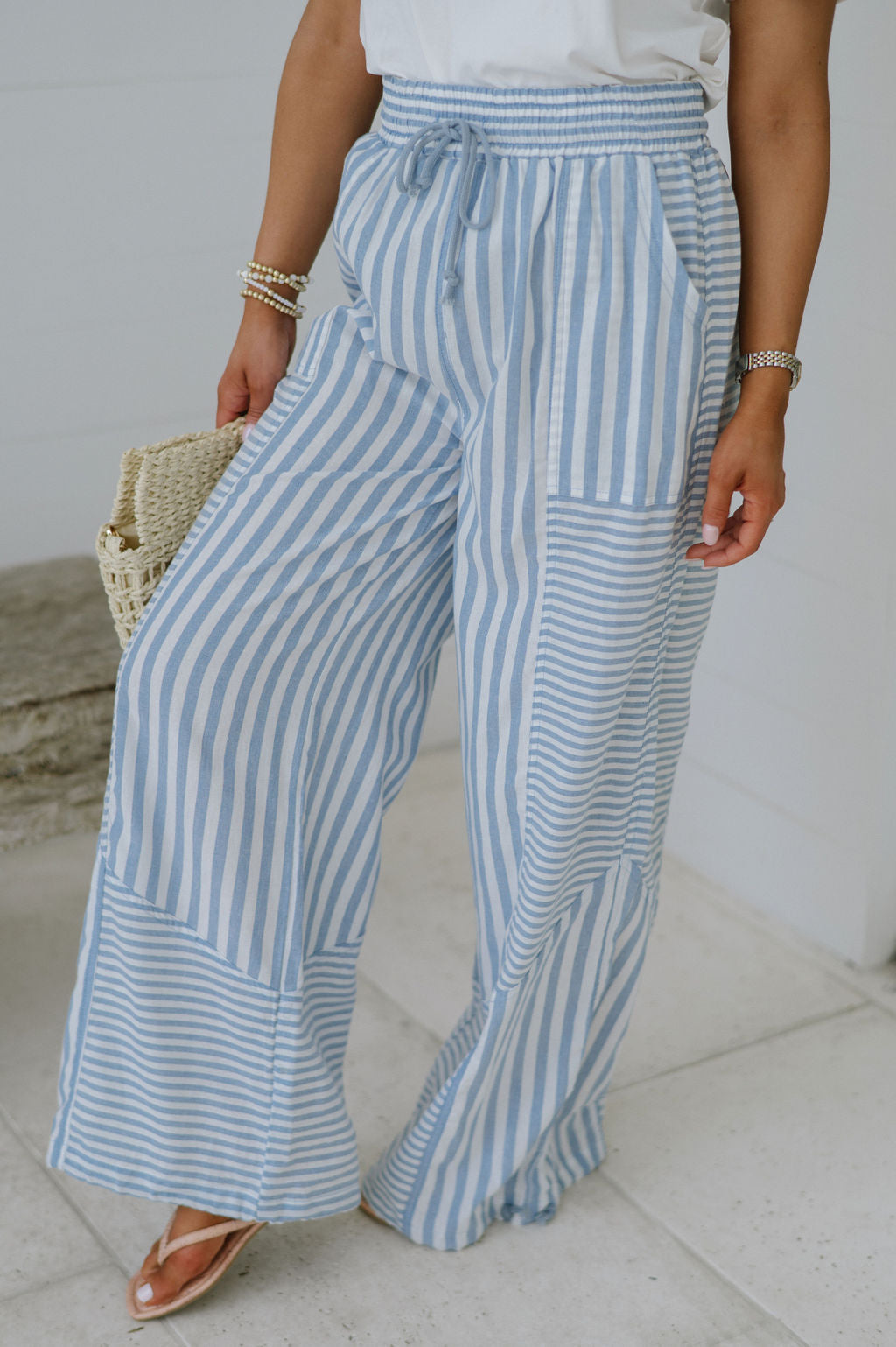 Stevie Stripe Parachute Pants-Blue