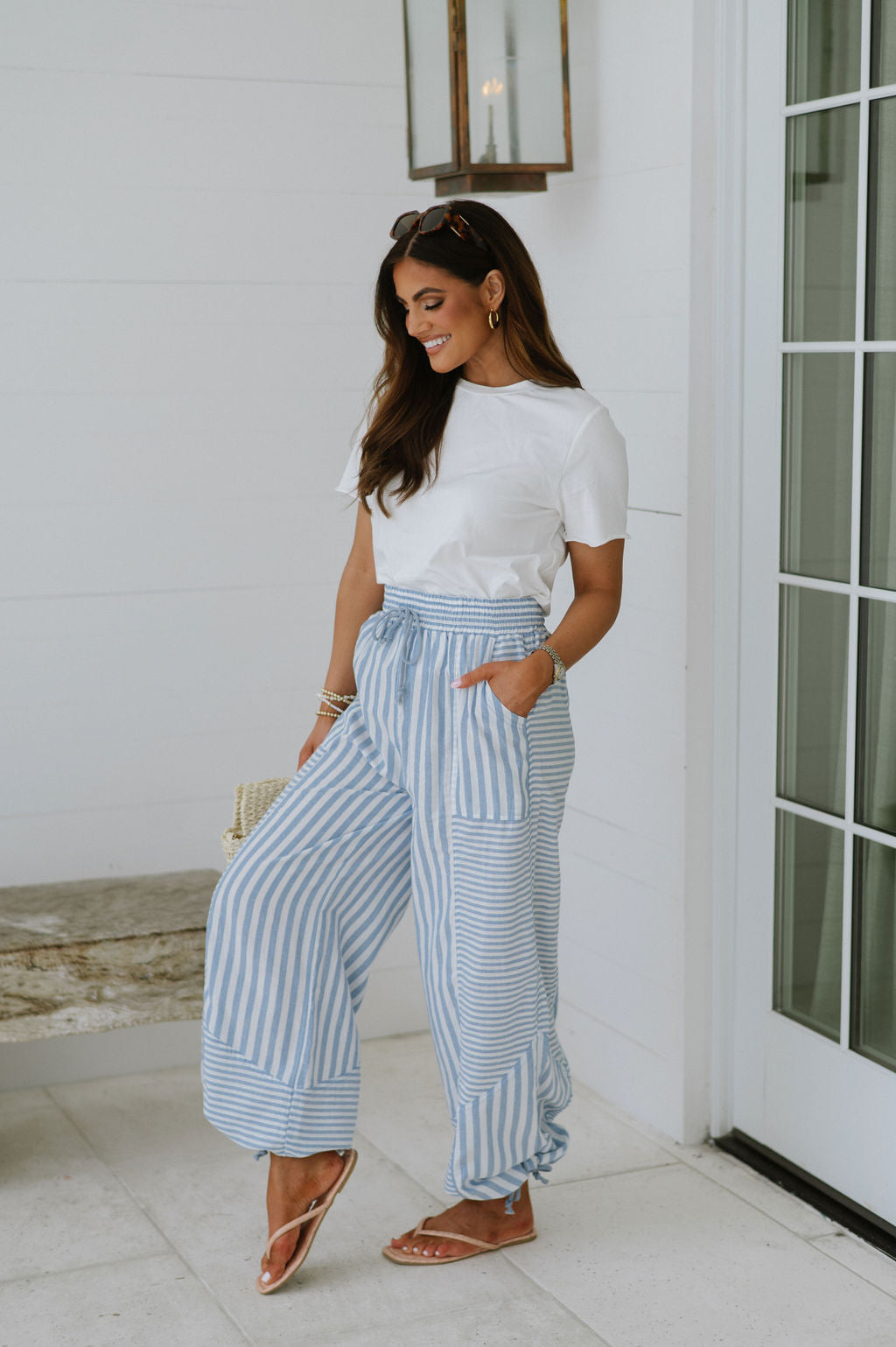 Stevie Stripe Parachute Pants-Blue