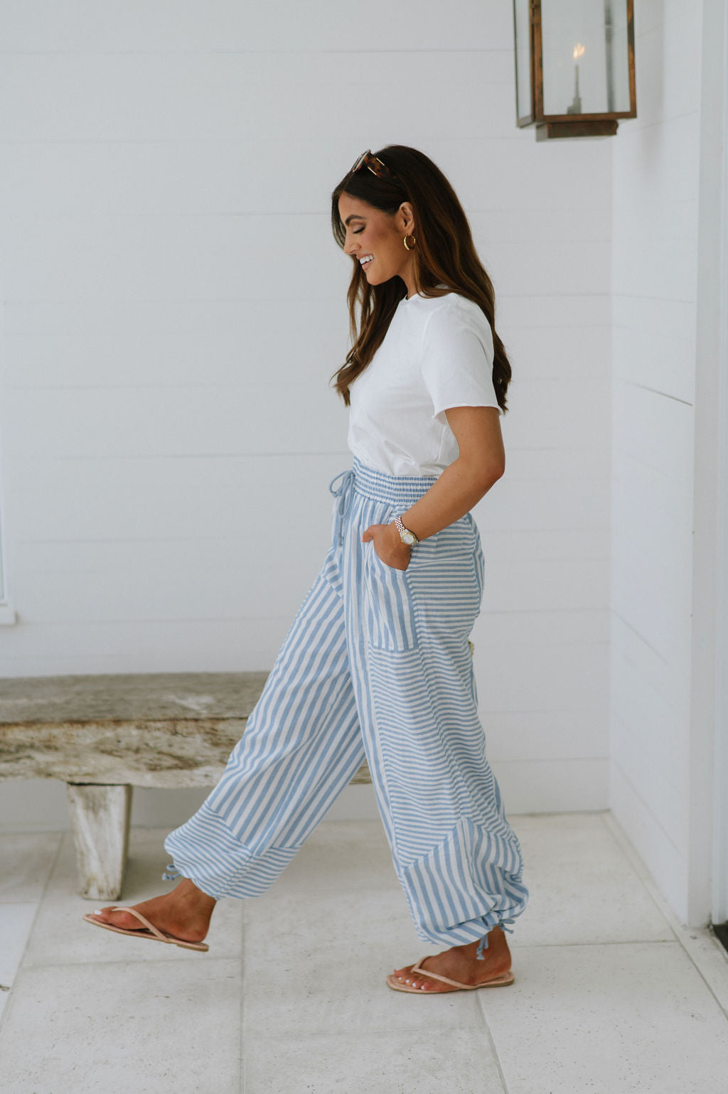 Stevie Stripe Parachute Pants-Blue